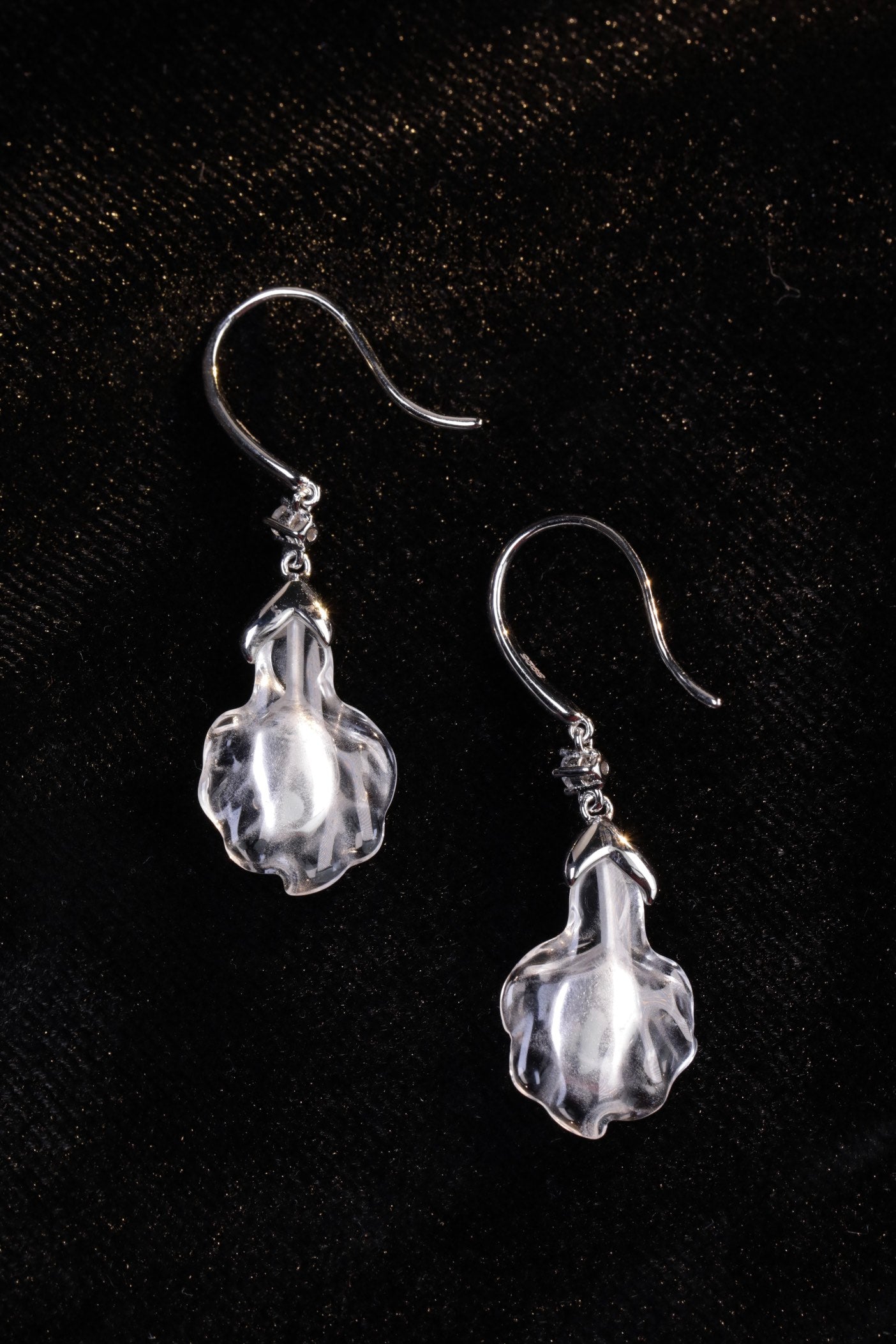 Crystal Shell and Green Jade Leaf Drop Earrings