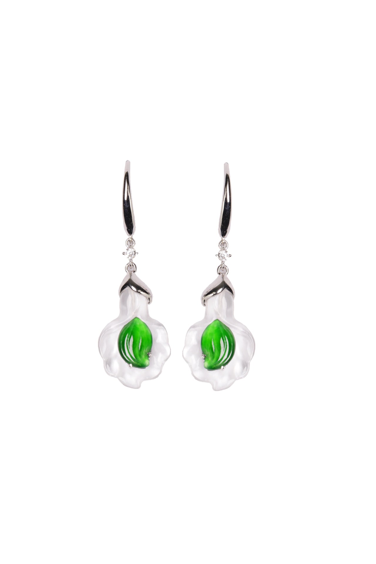 925 silver frosted love earrings natural jade