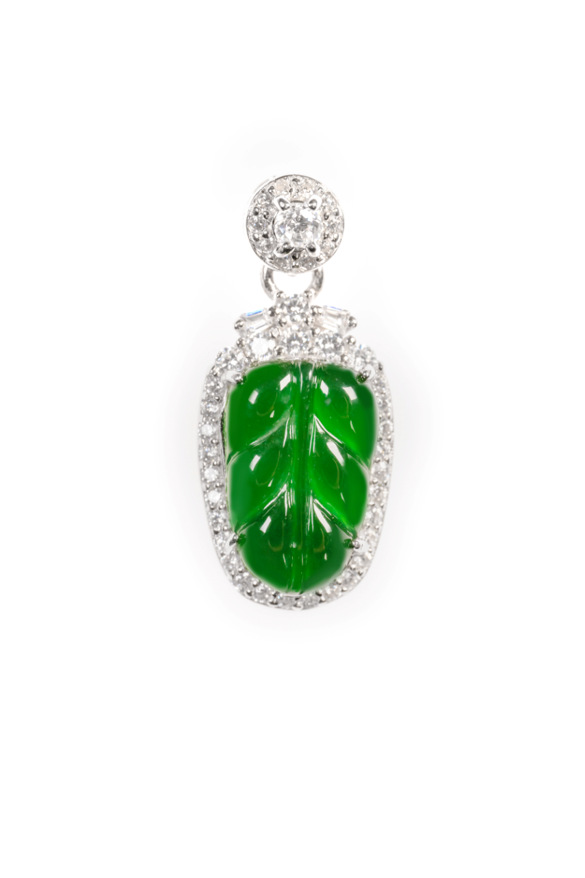 925 Silver Leaf Pendant Natural Jade