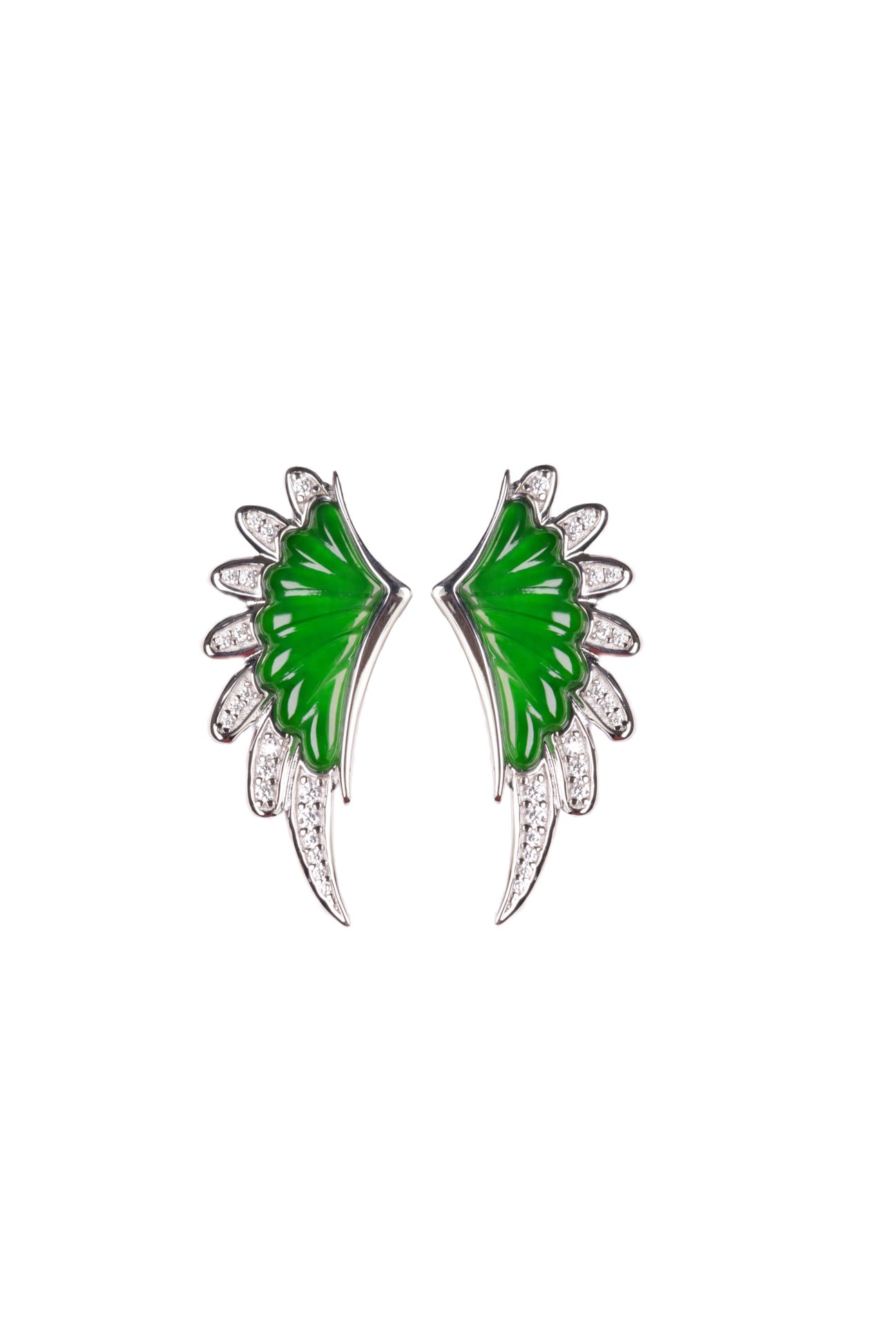 925 Silver Victoria Wings Earrings Natural Jade