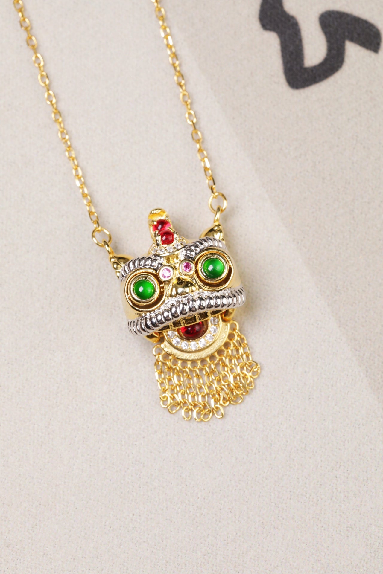 Gold-Plated Chinese Lion Dance Necklace