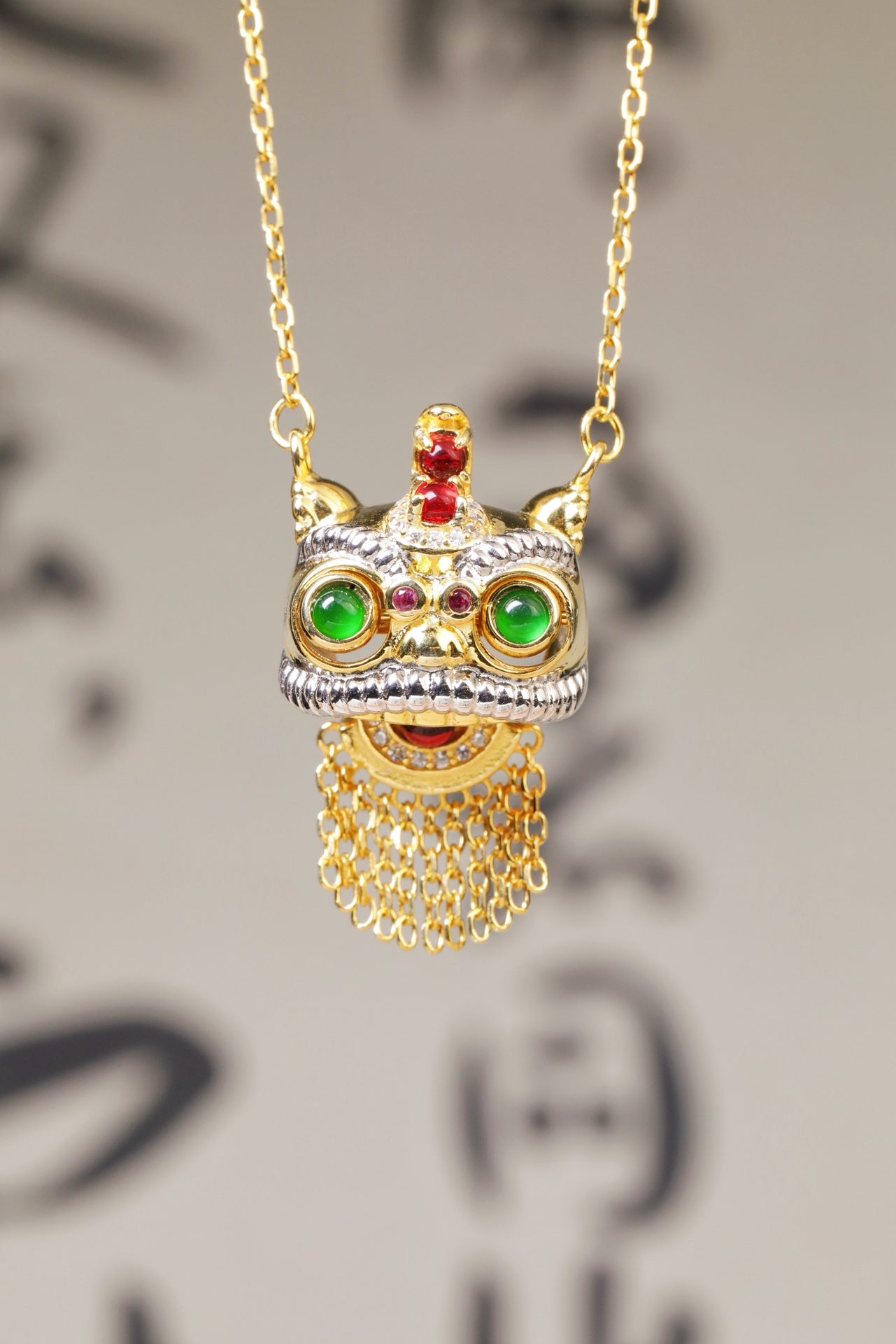 Gold-Plated Chinese Lion Dance Necklace