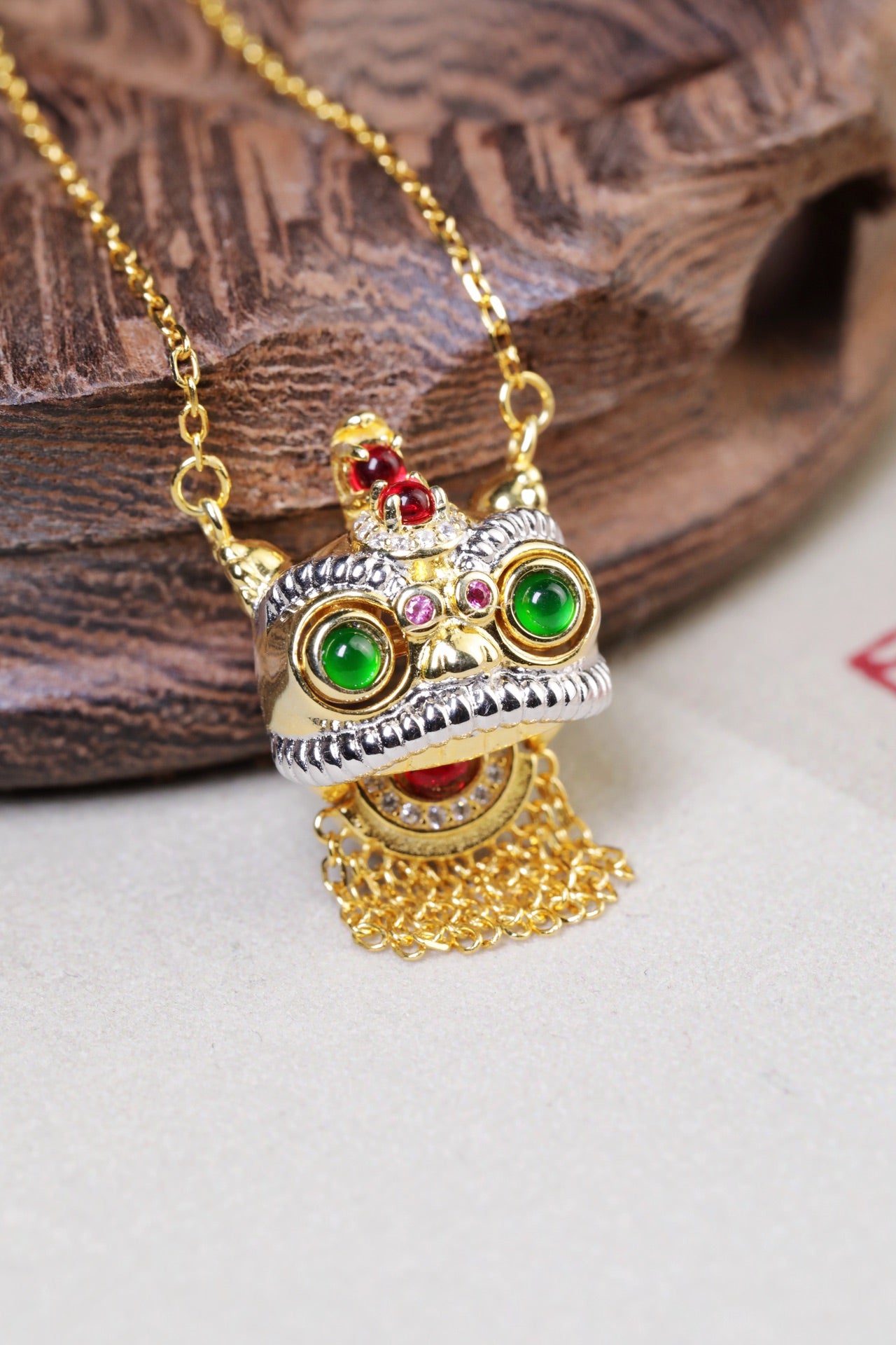 Gold-Plated Chinese Lion Dance Necklace