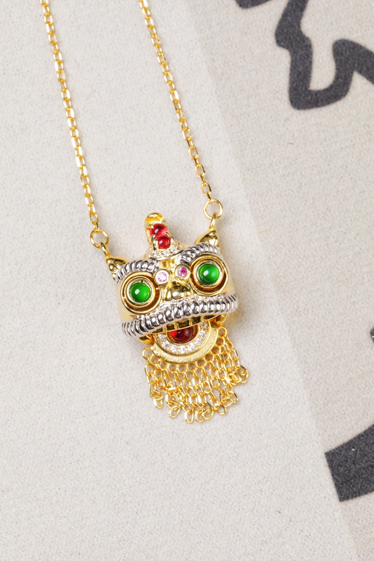 Gold-Plated Chinese Lion Dance Necklace