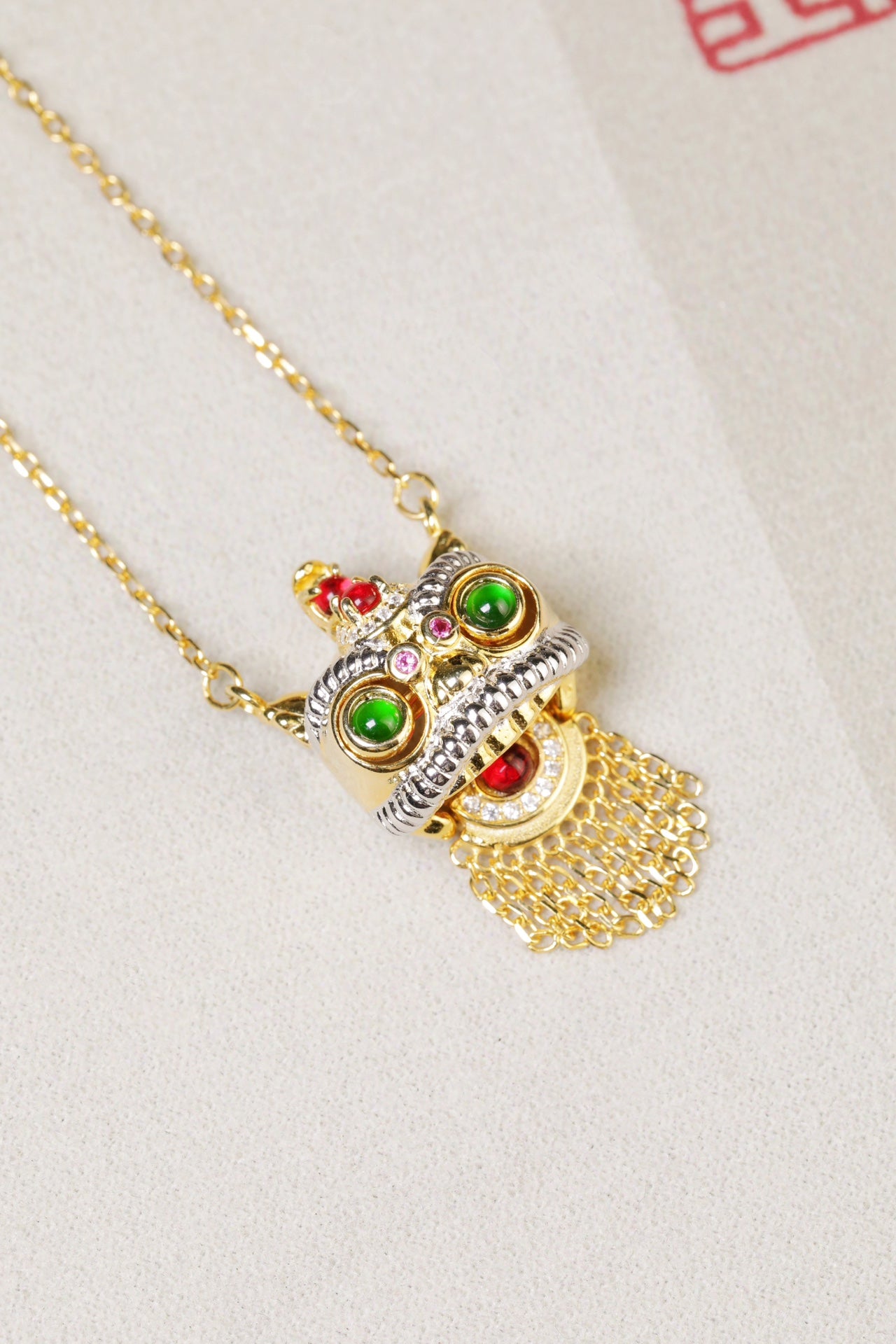 Gold-Plated Chinese Lion Dance Necklace