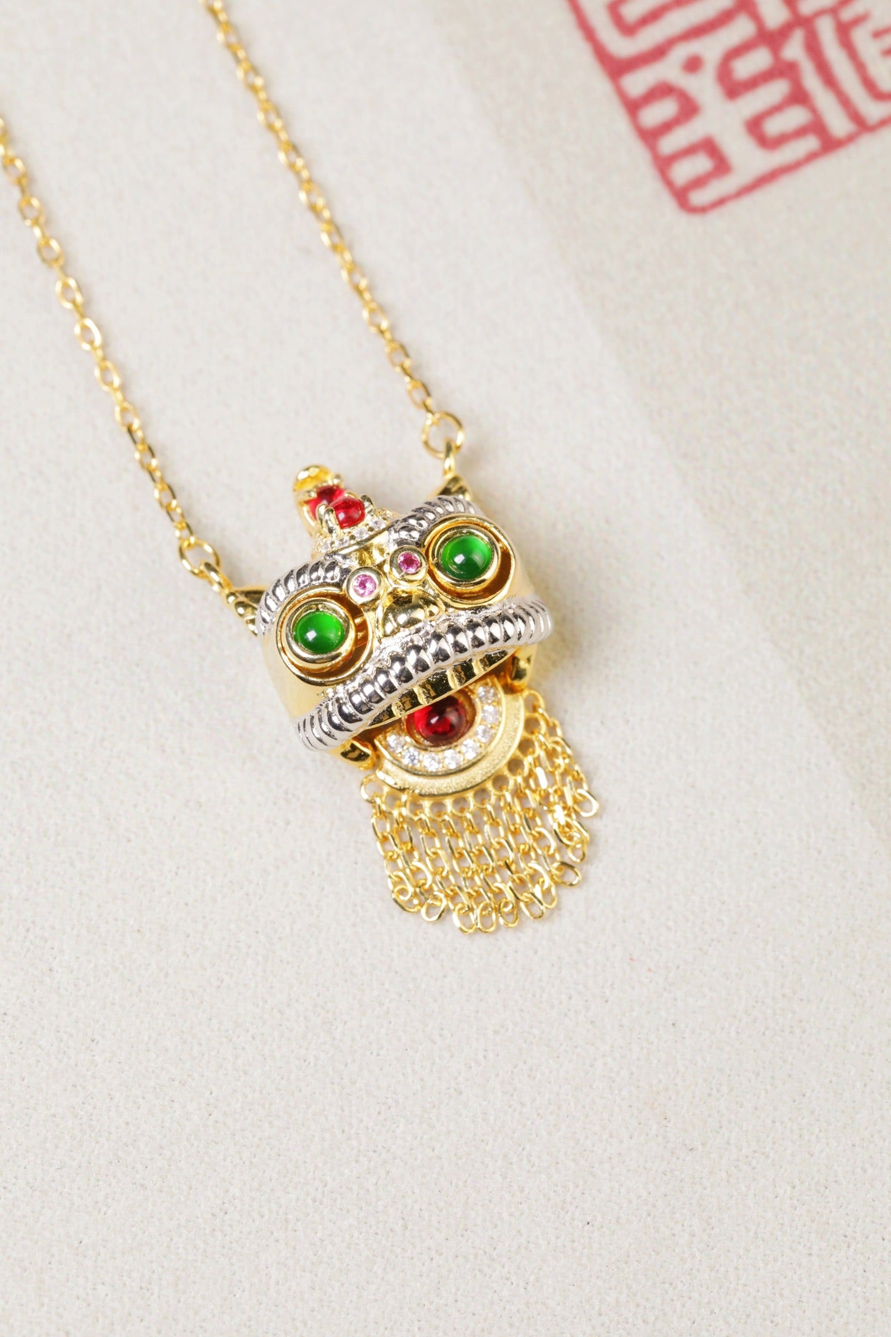 Gold-Plated Chinese Lion Dance Necklace