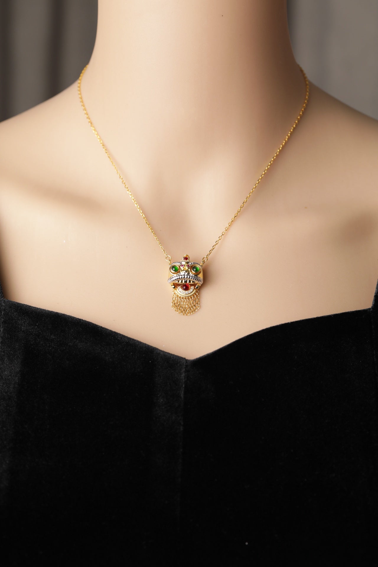 Gold-Plated Chinese Lion Dance Necklace