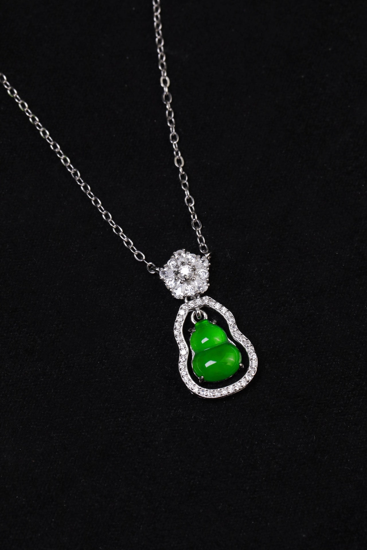 Diamond-Set Silver Hoop Gourd Pendant Necklace