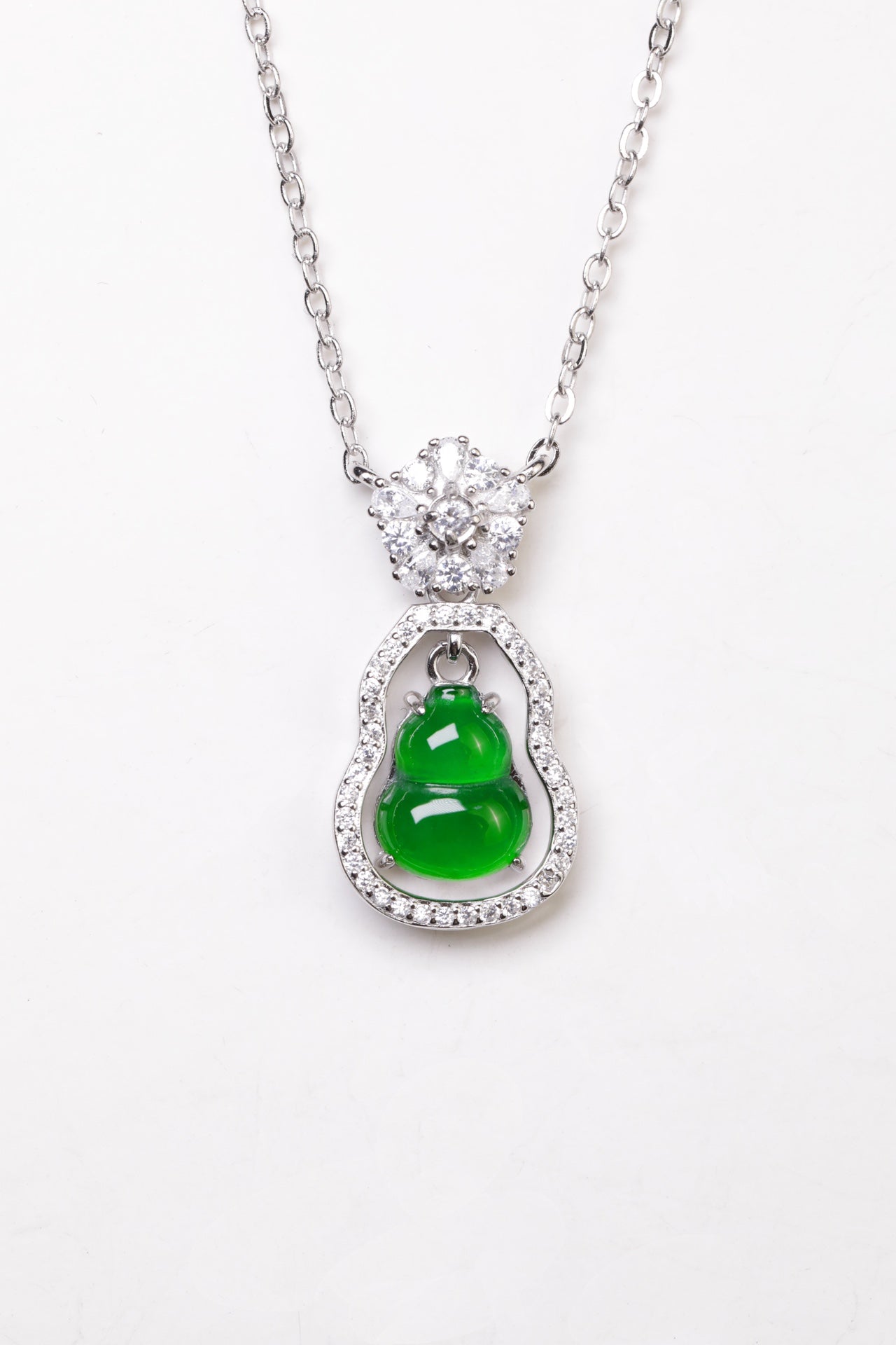 925 silver gourd necklace natural jade