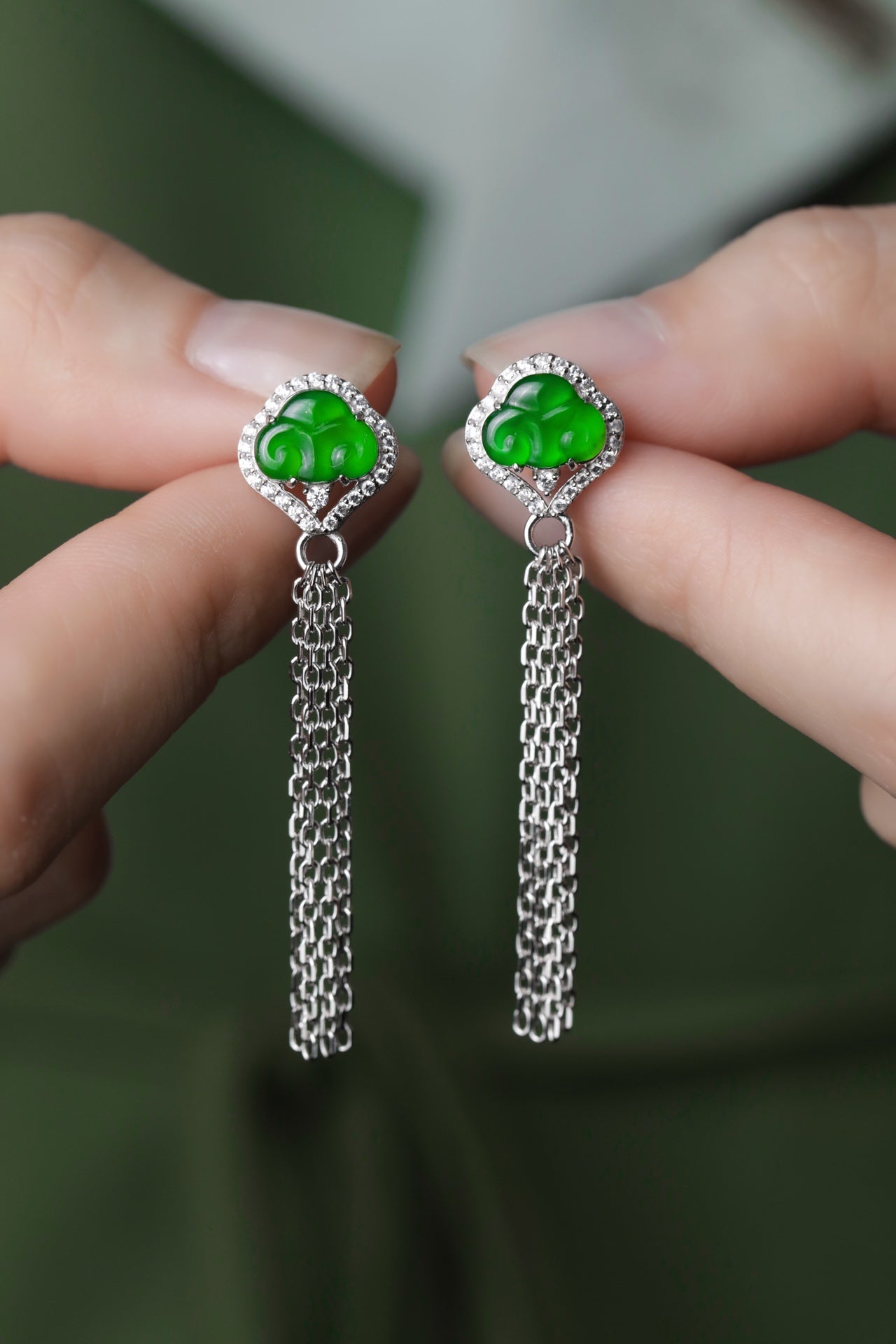 925 silver Ruyi Fangfei earrings natural jade