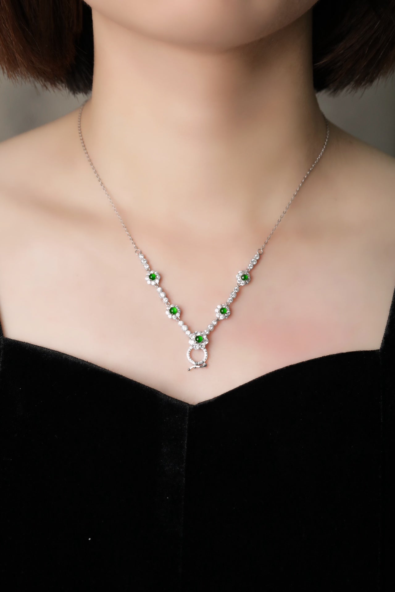 Lucky Ring Diamond-Set Jade Necklace