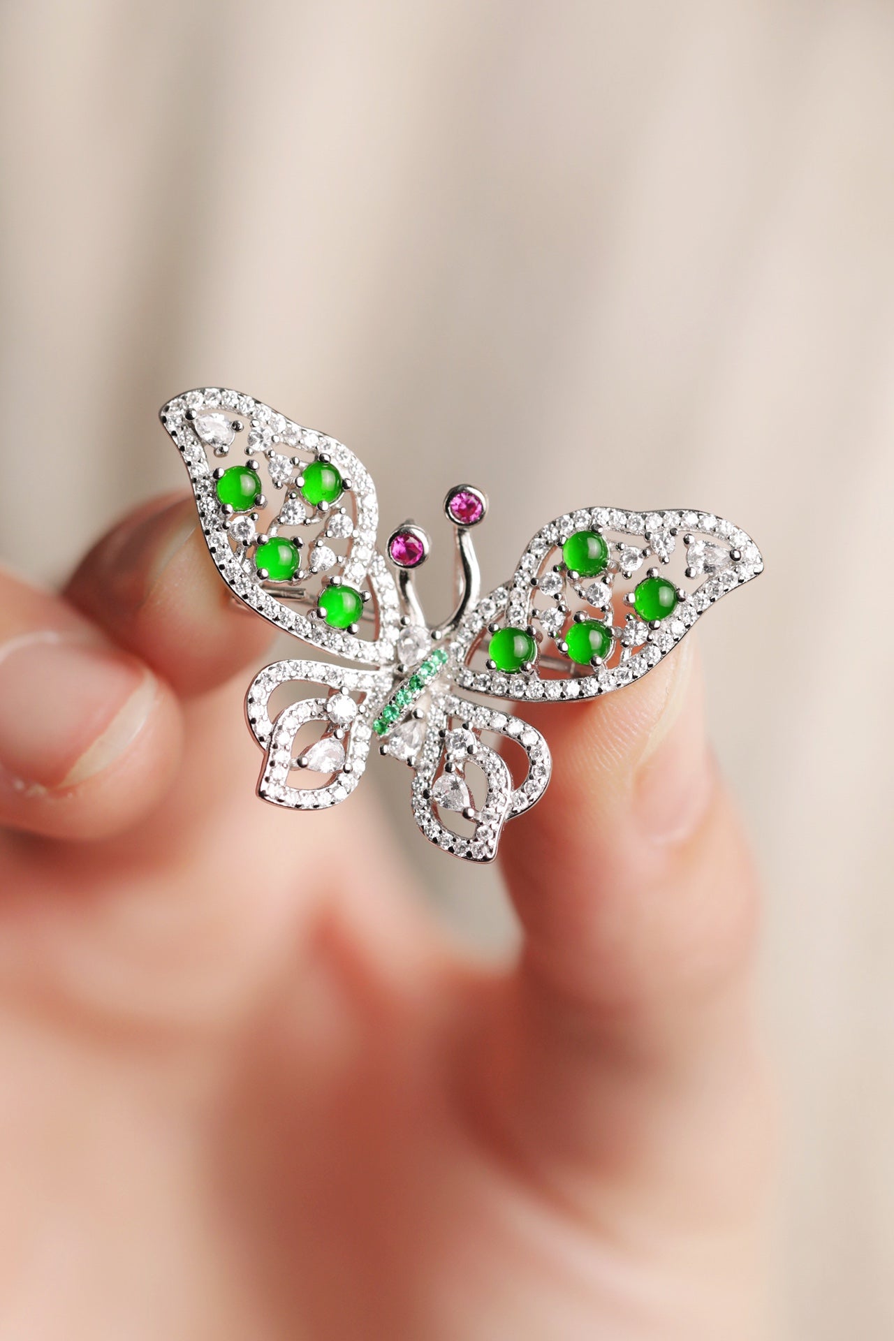 925 silver butterfly brooch natural jade