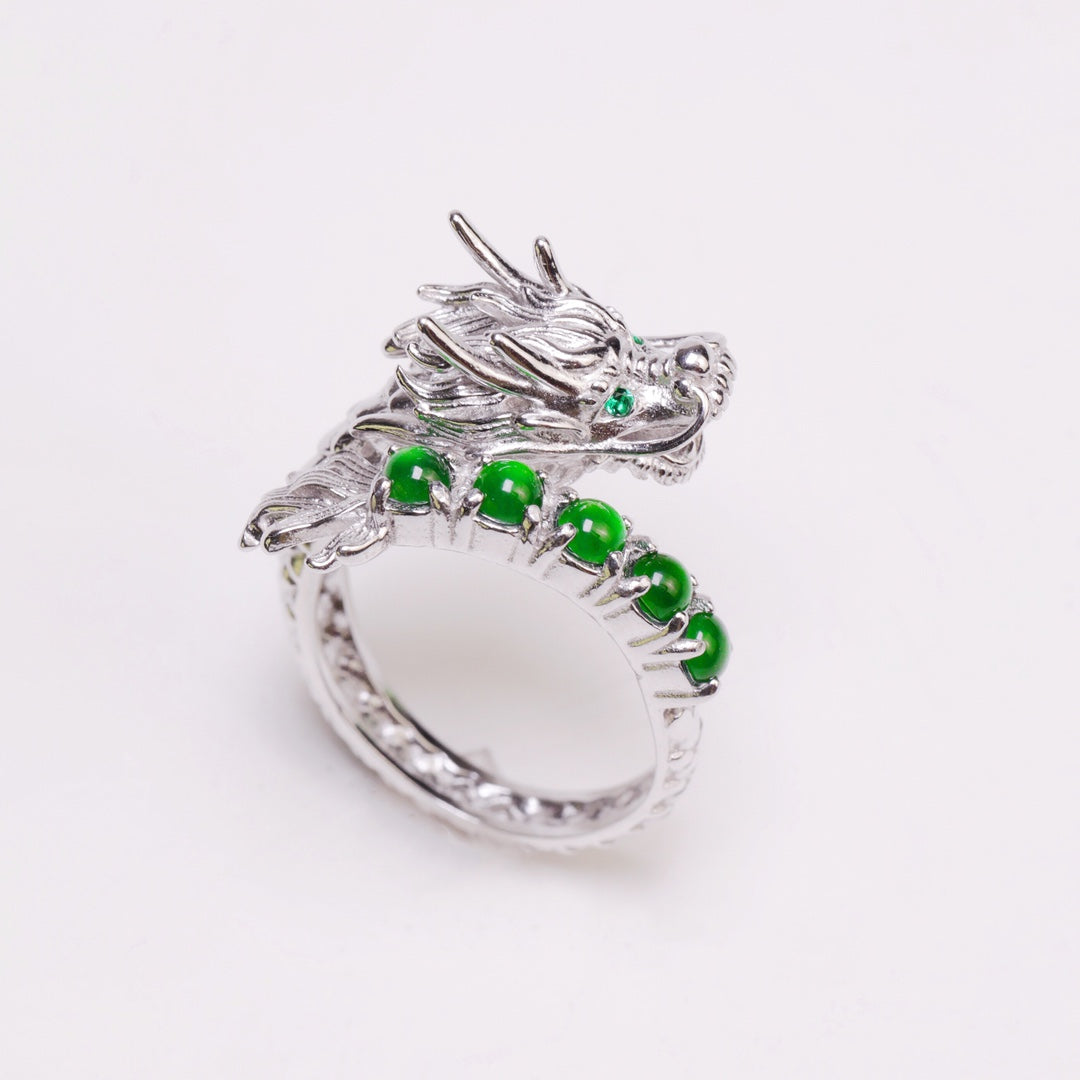 925 Silver Silver Dragon Ring Natural Jade