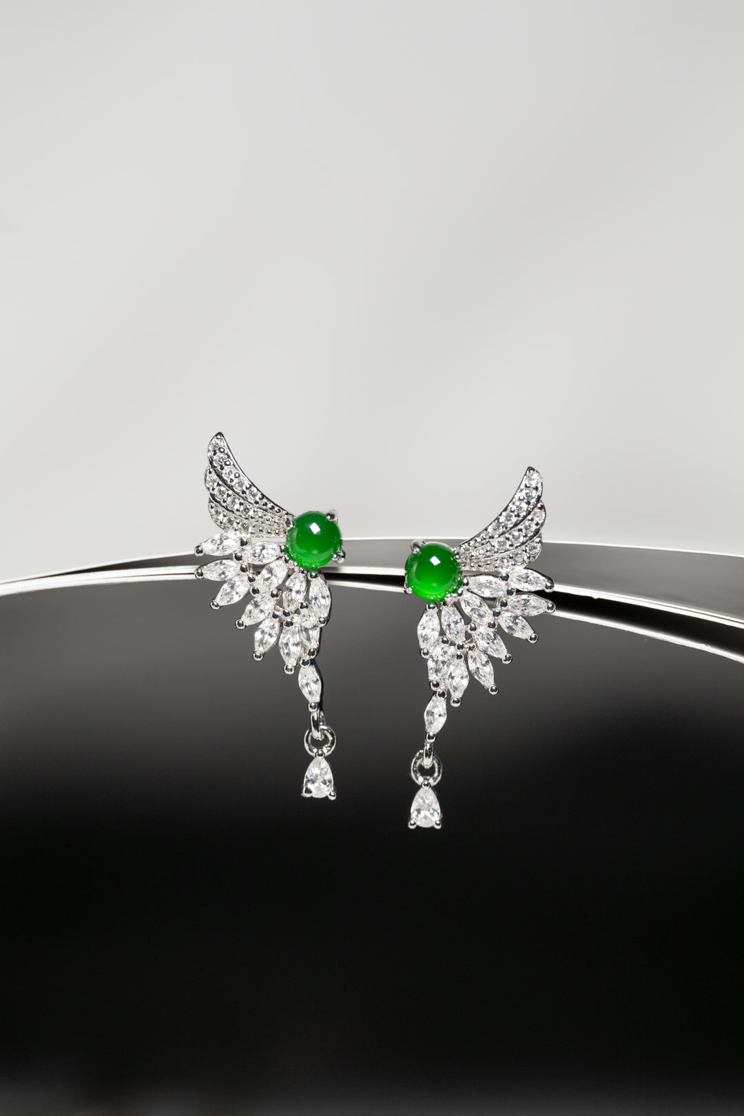 Jade and Diamond-Set Angel Wings Earrings