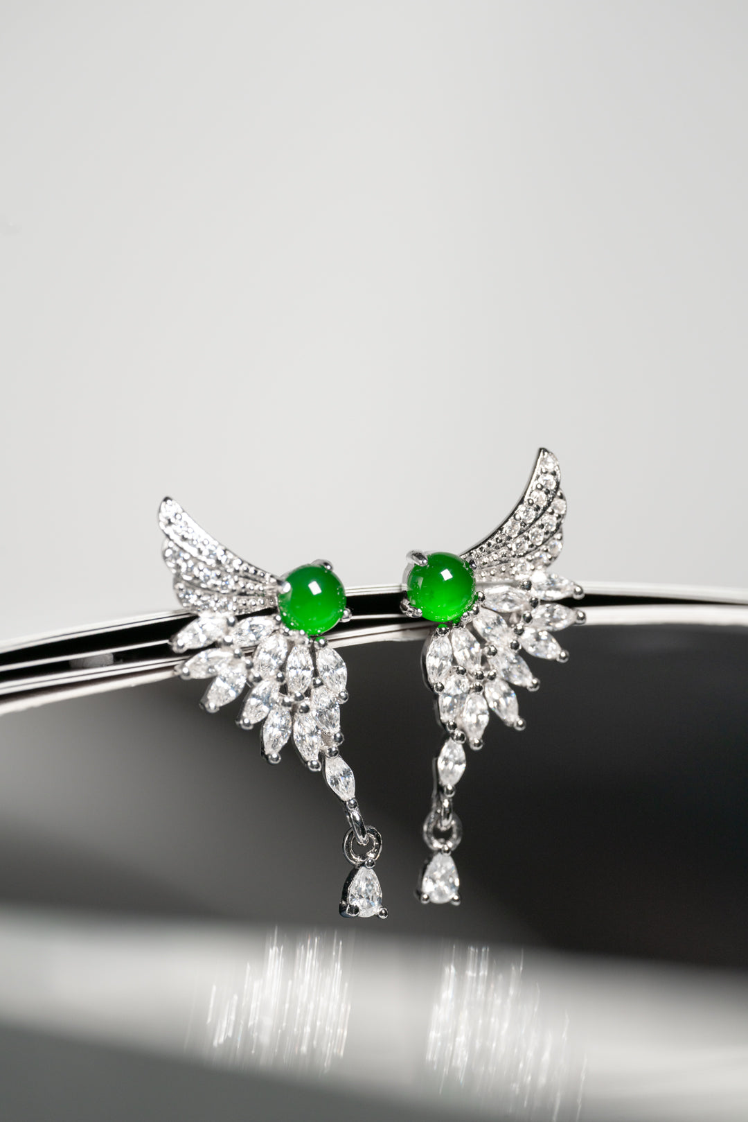 Jade and Diamond-Set Angel Wings Earrings