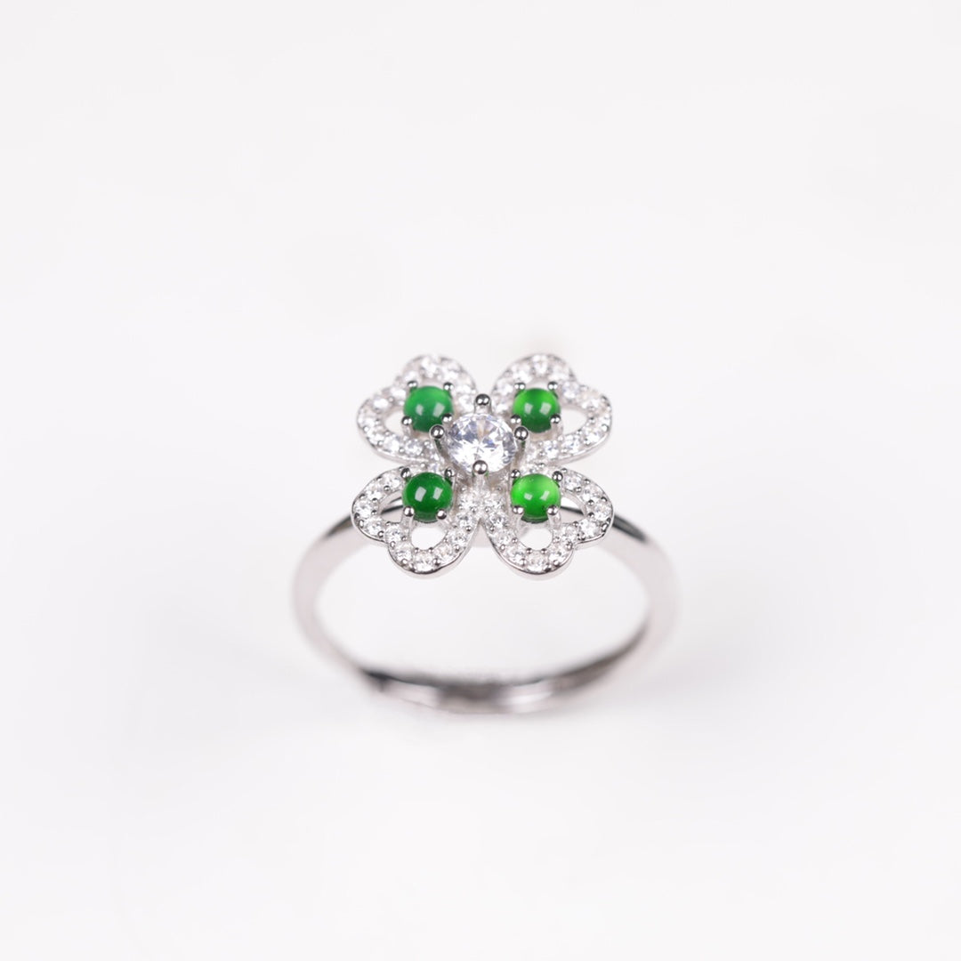 Rotating Flower Ring S925 Silver Jade