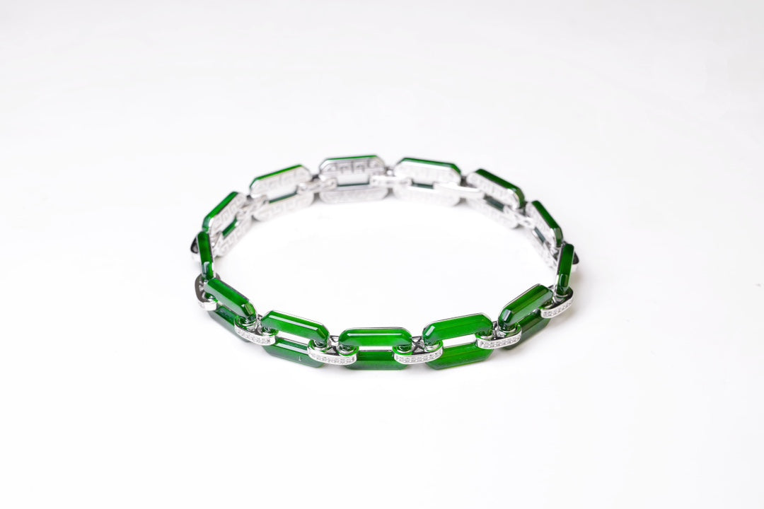 S925 Sterling Silver Square Emerald Jade Bracelet 180mm