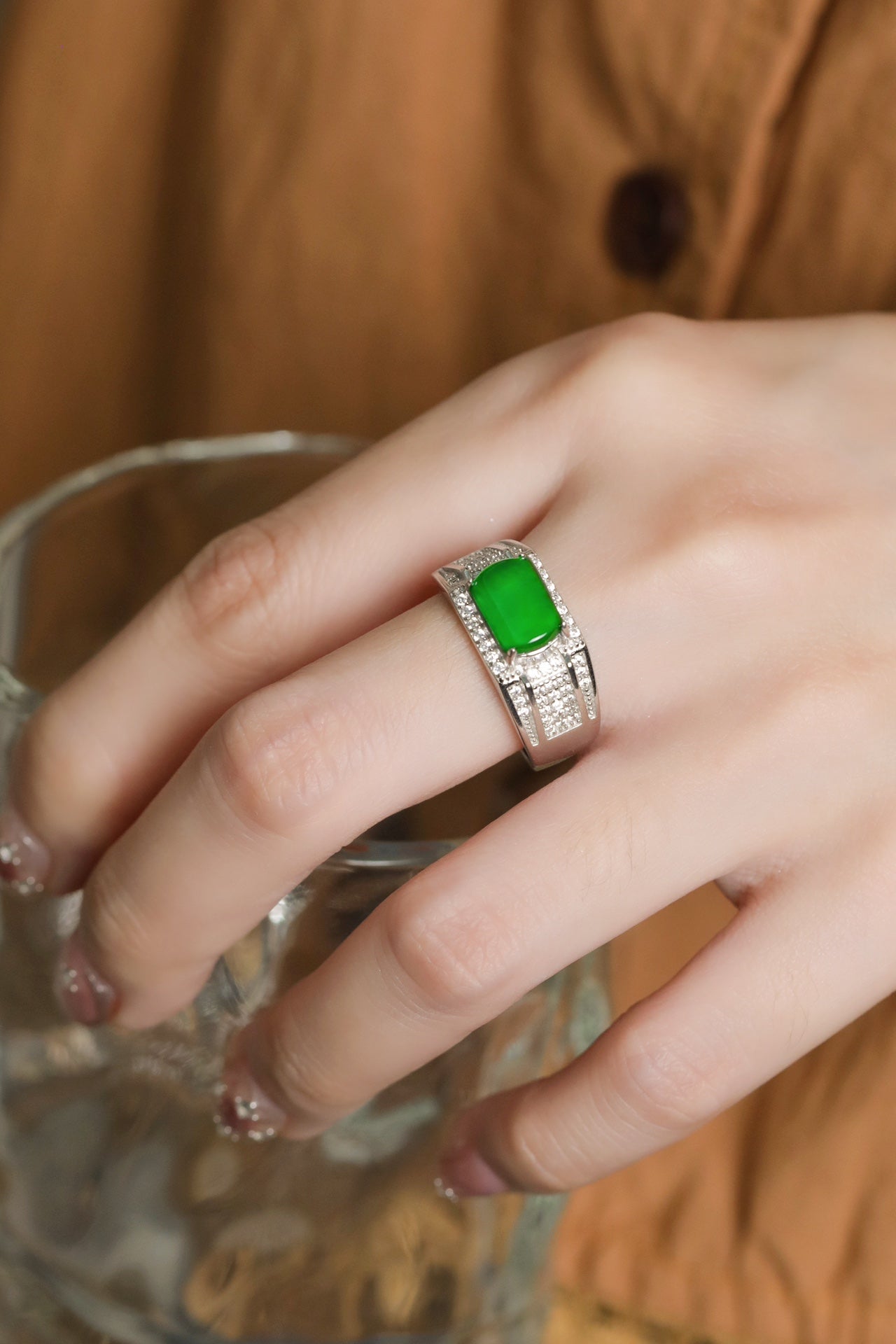 Square Jade Silver Ring