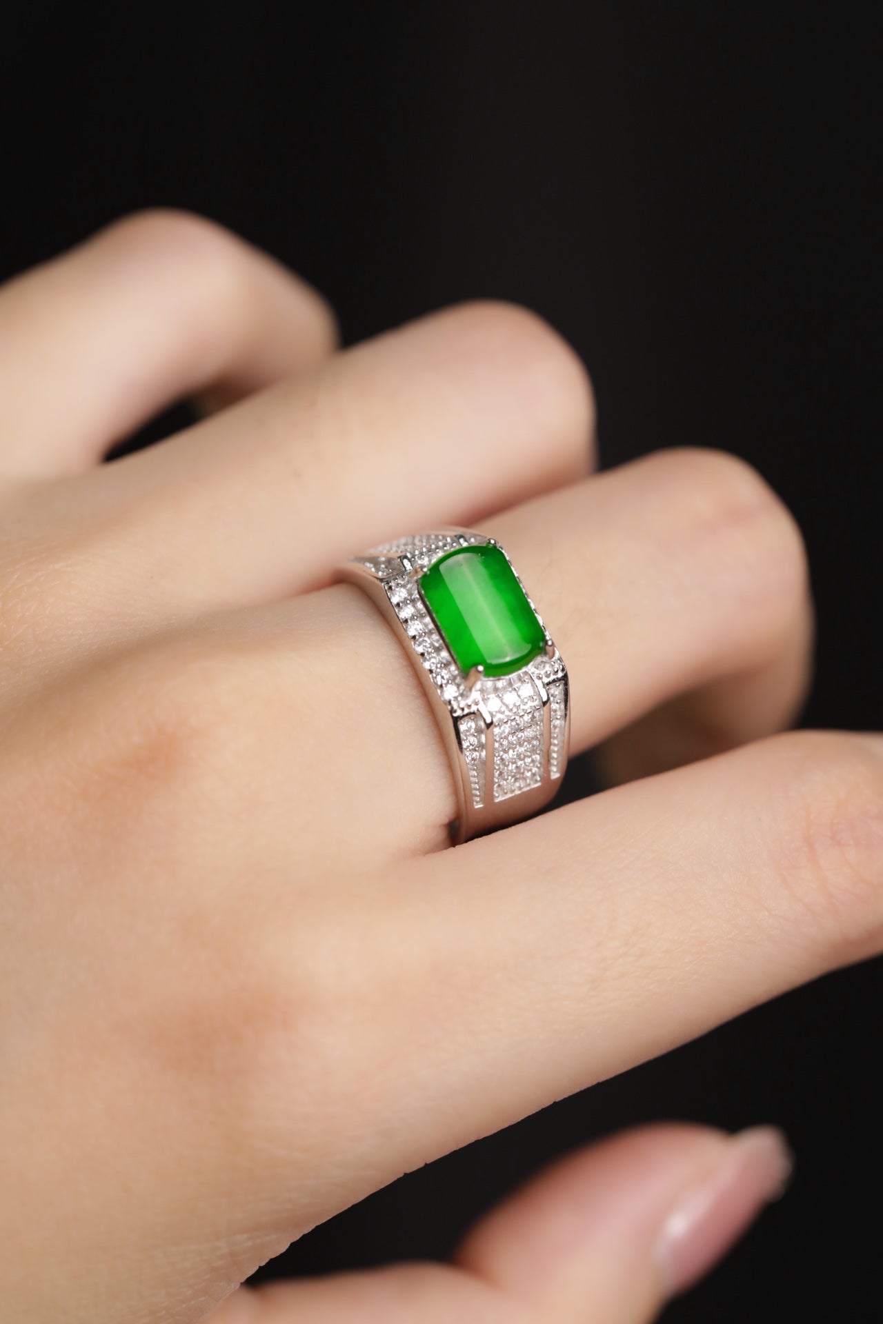 Square Jade Silver Ring