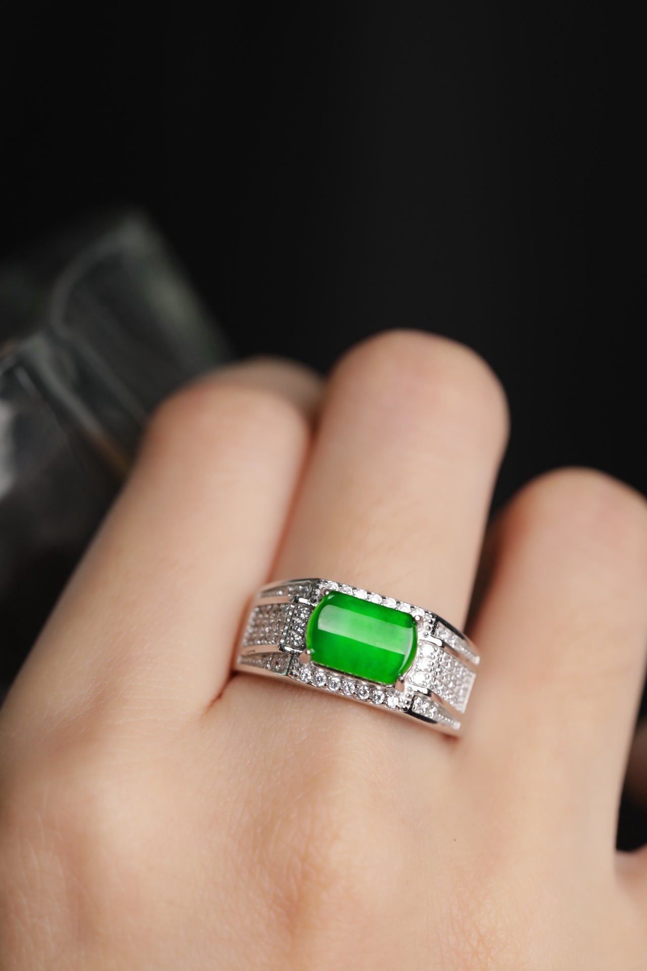 Square Jade Silver Ring