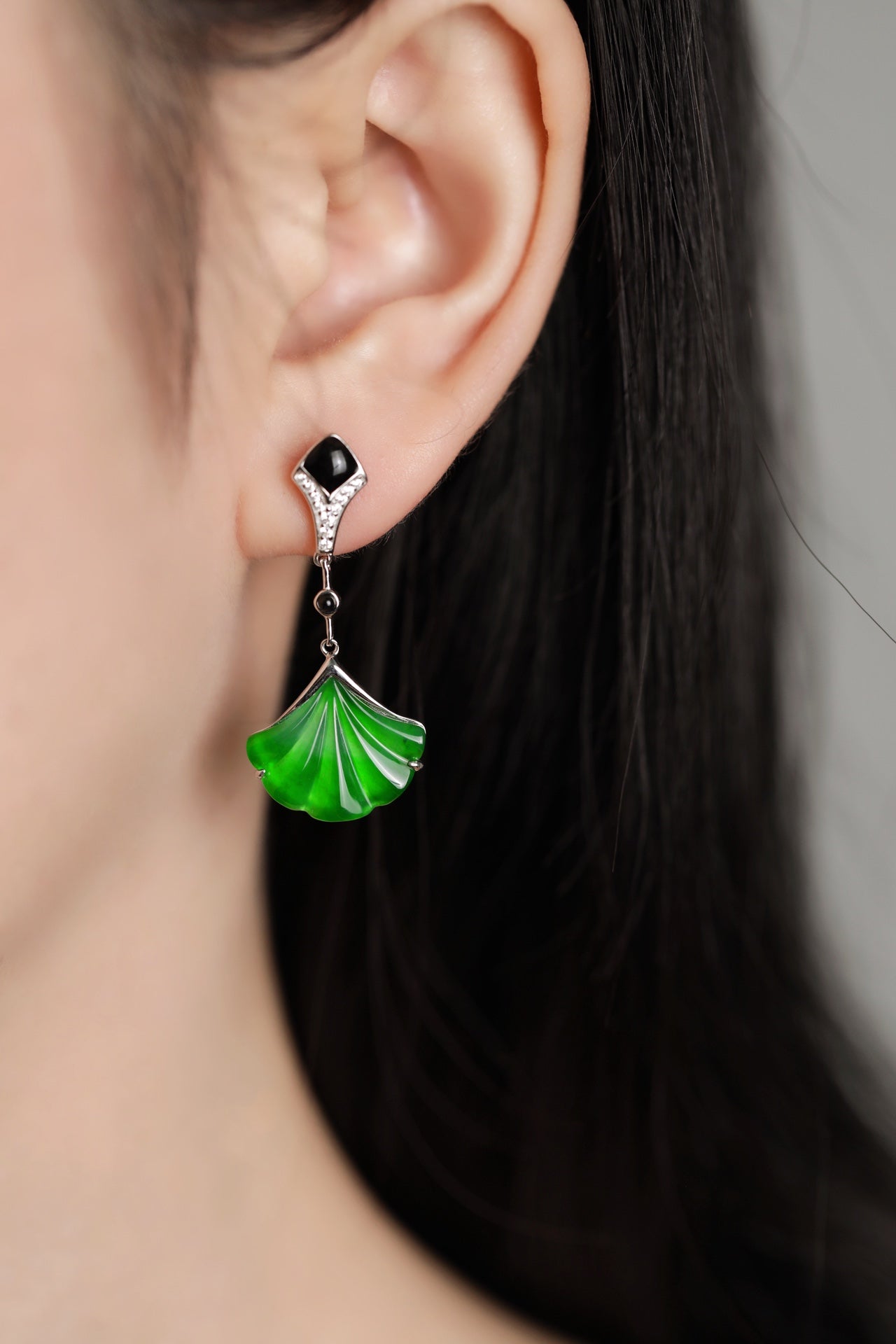 Silver Ginkgo Leaf Drop Earrings