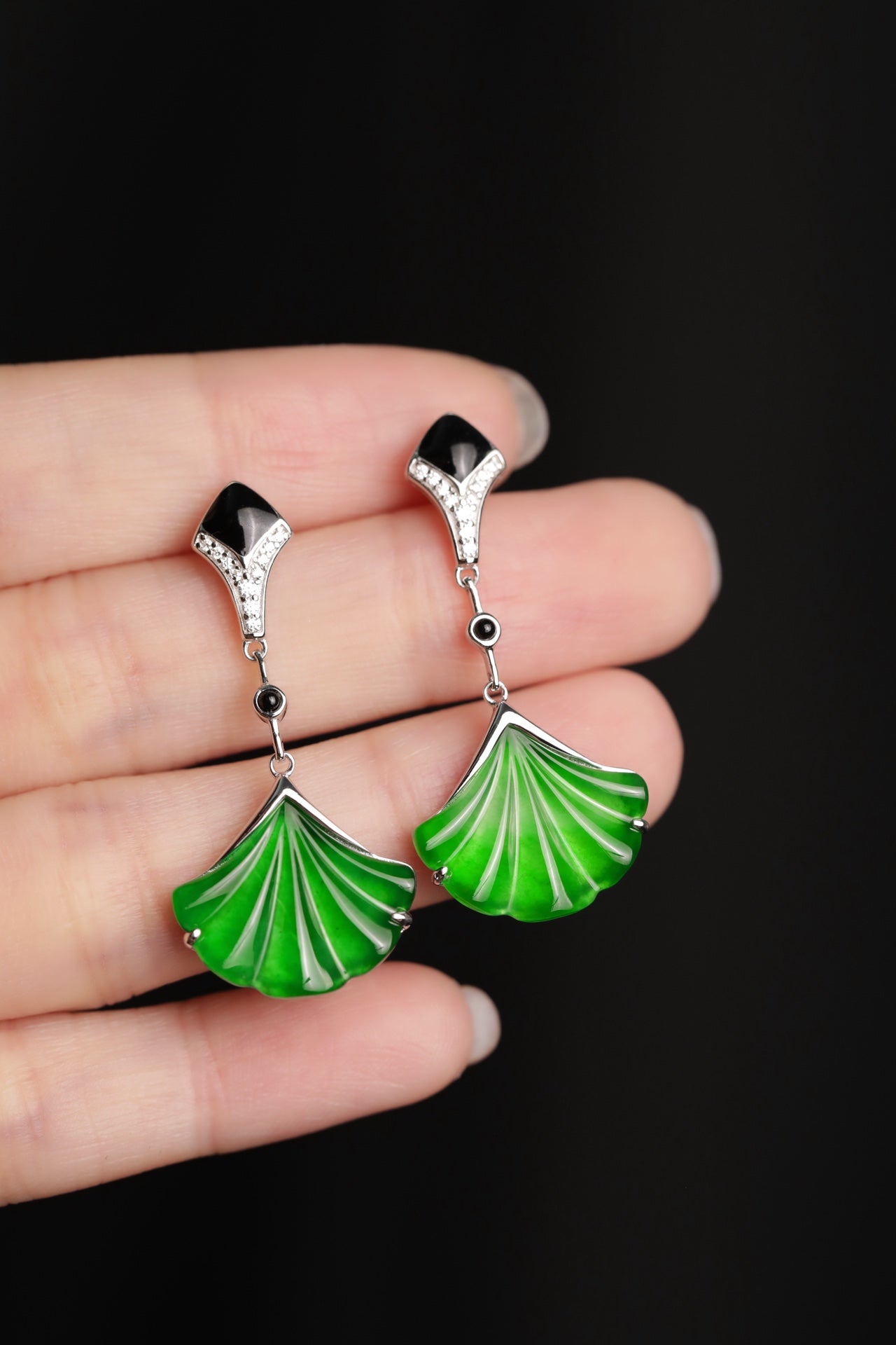 Silver Ginkgo Leaf Drop Earrings