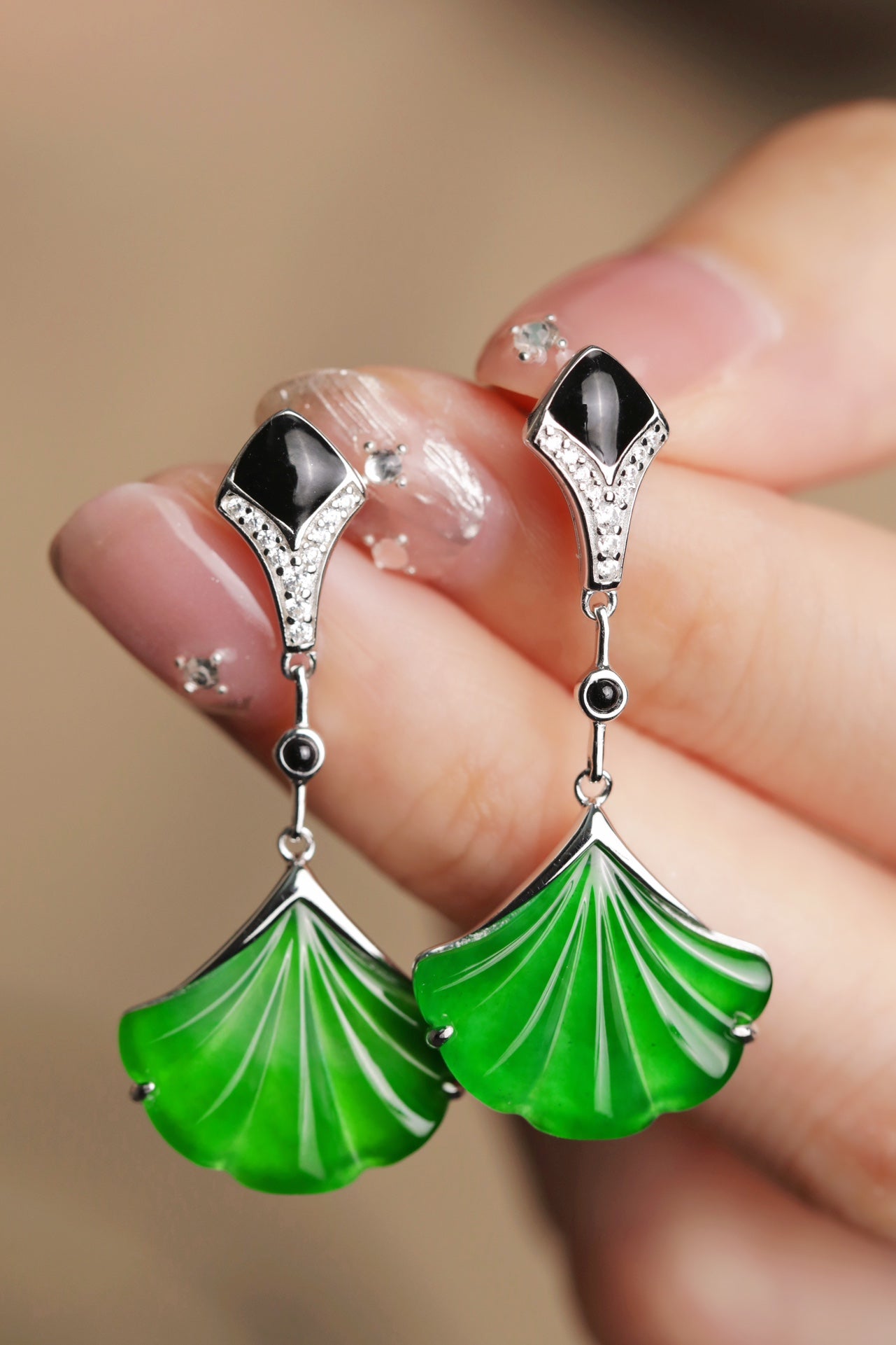 Silver Ginkgo Leaf Drop Earrings