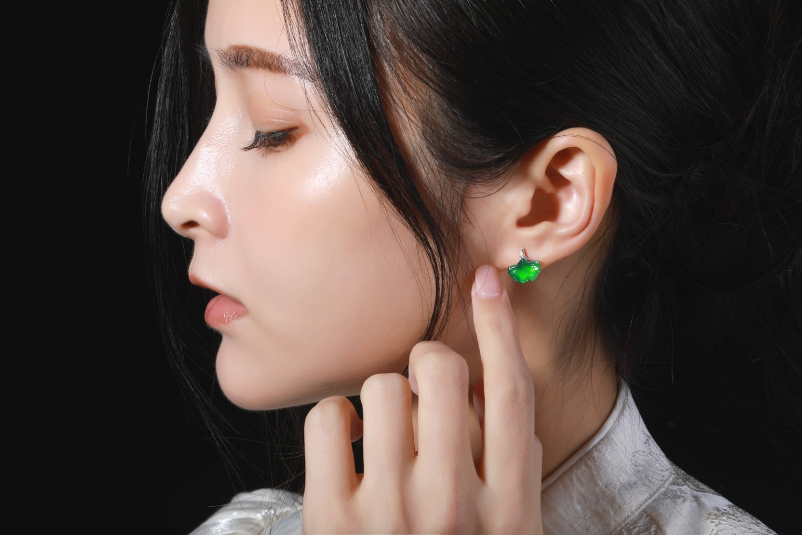 Wide Ginkgo Leaf Stud Earrings