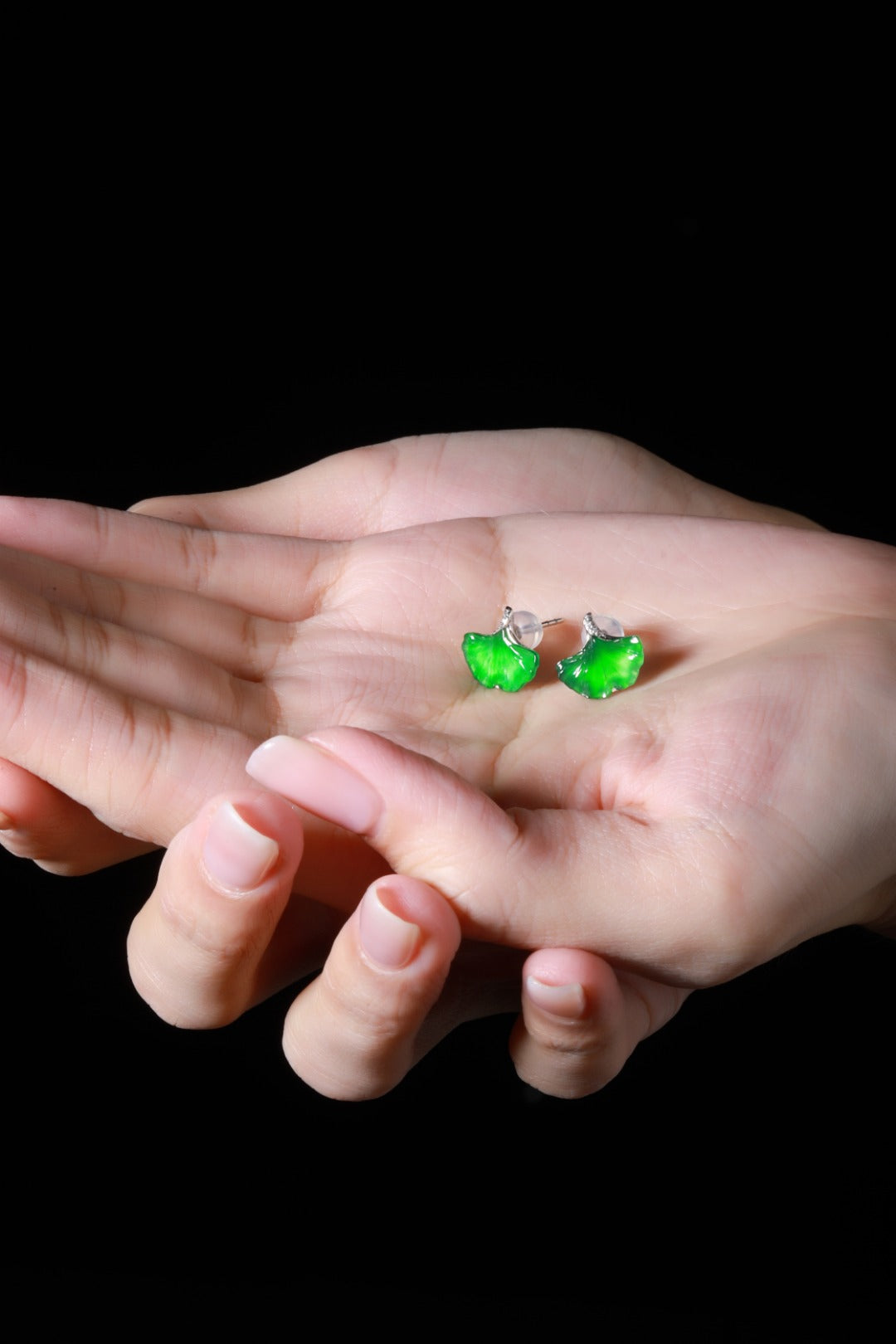 Wide Ginkgo Leaf Stud Earrings