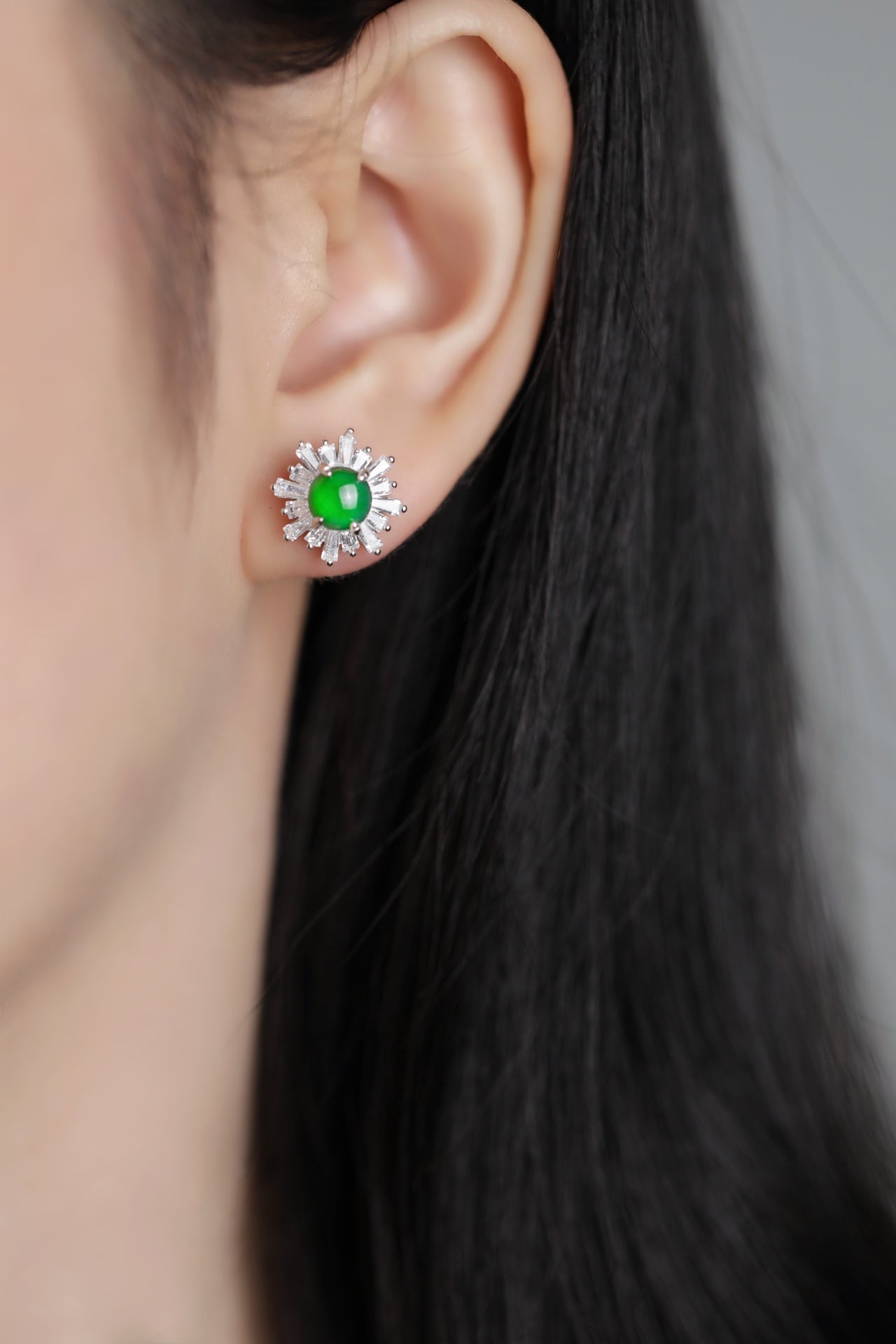 Minimalist Crystal and Jade Stud Earrings