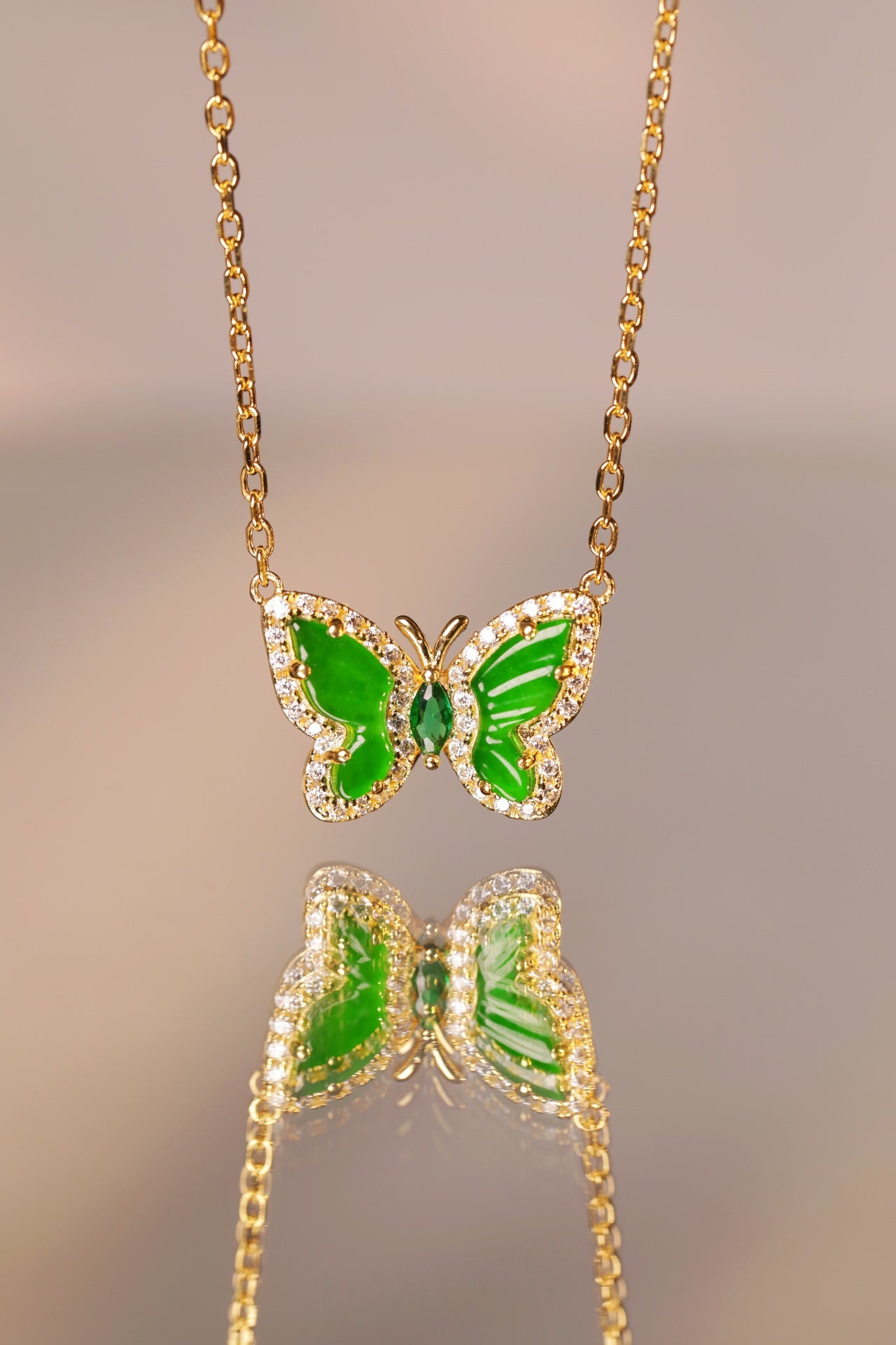 Gold-Plated Diamond-Edge Butterfly Ring and necklace