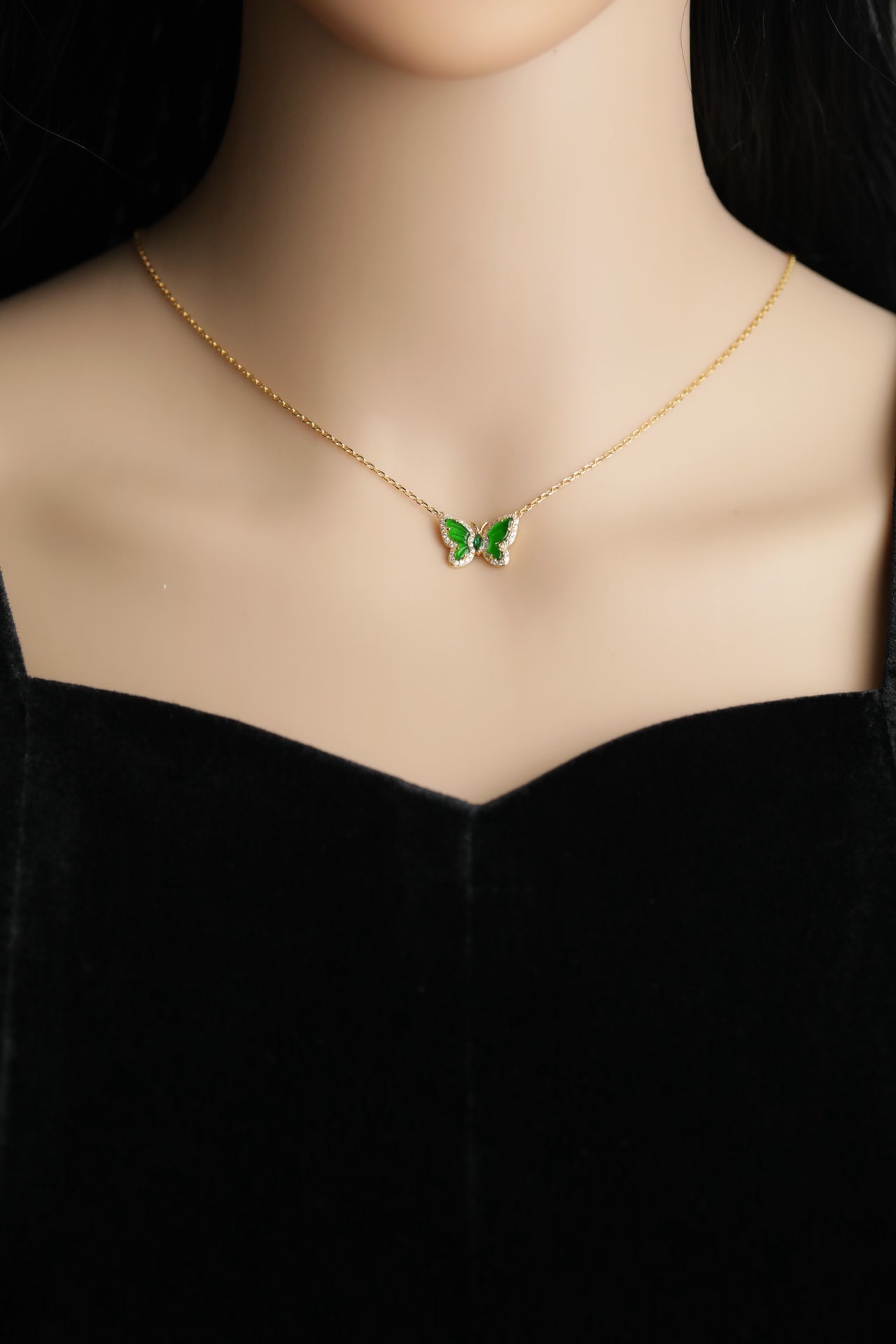 Gold-Plated Diamond-Edge Butterfly Ring and necklace