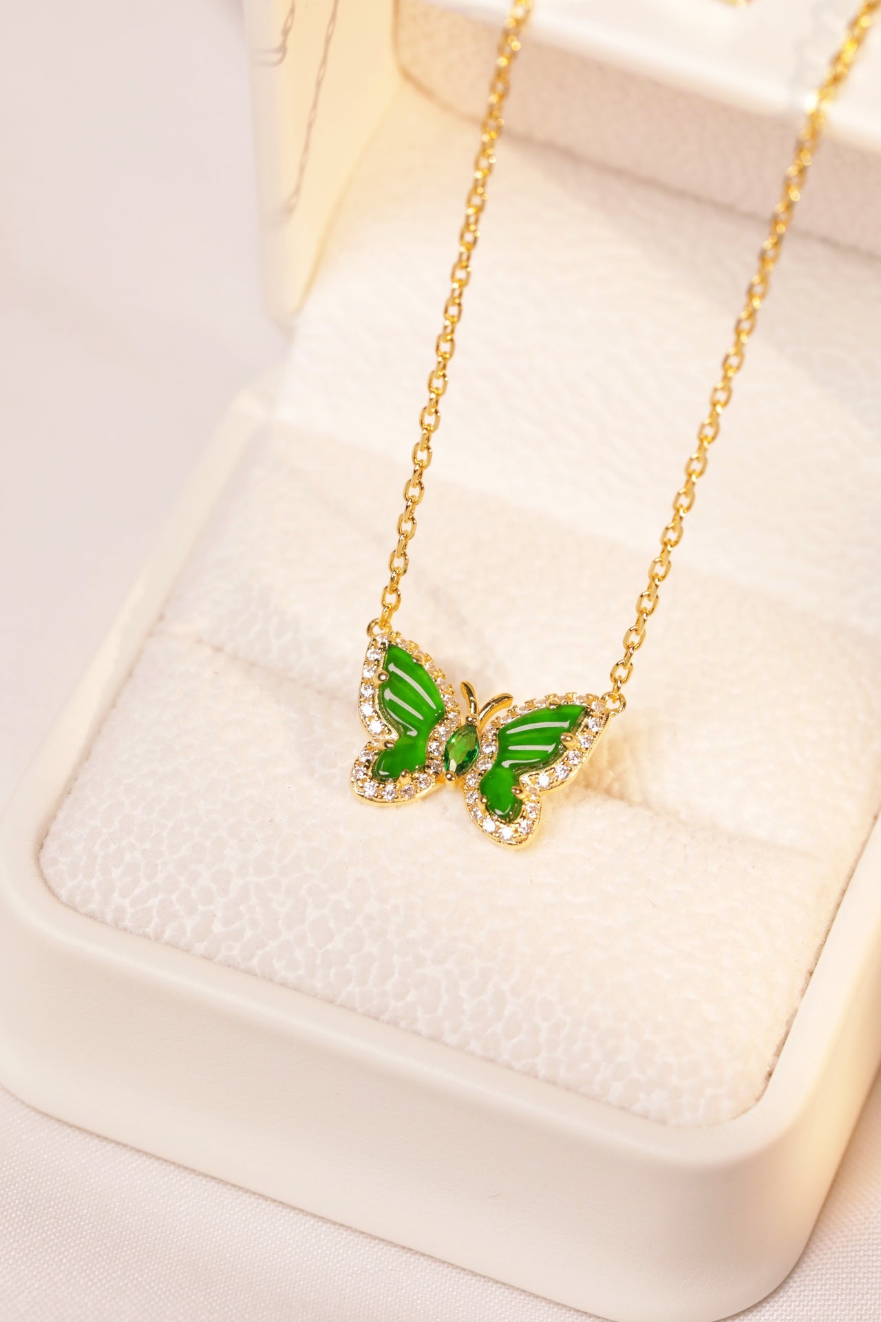 Gold-Plated Diamond-Edge Butterfly Ring and necklace