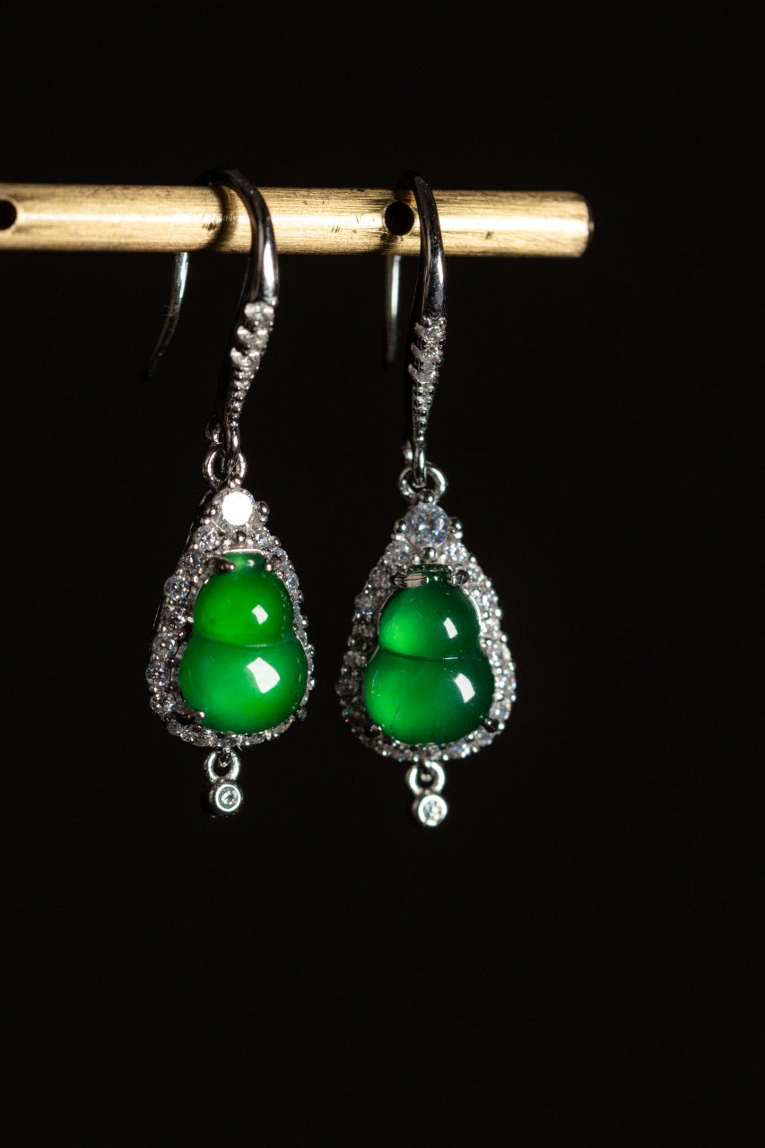 Diamond-Edge Jade Gourd Drop Earrings