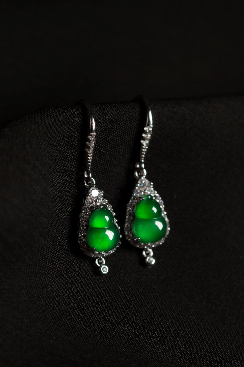 Diamond-Edge Jade Gourd Drop Earrings