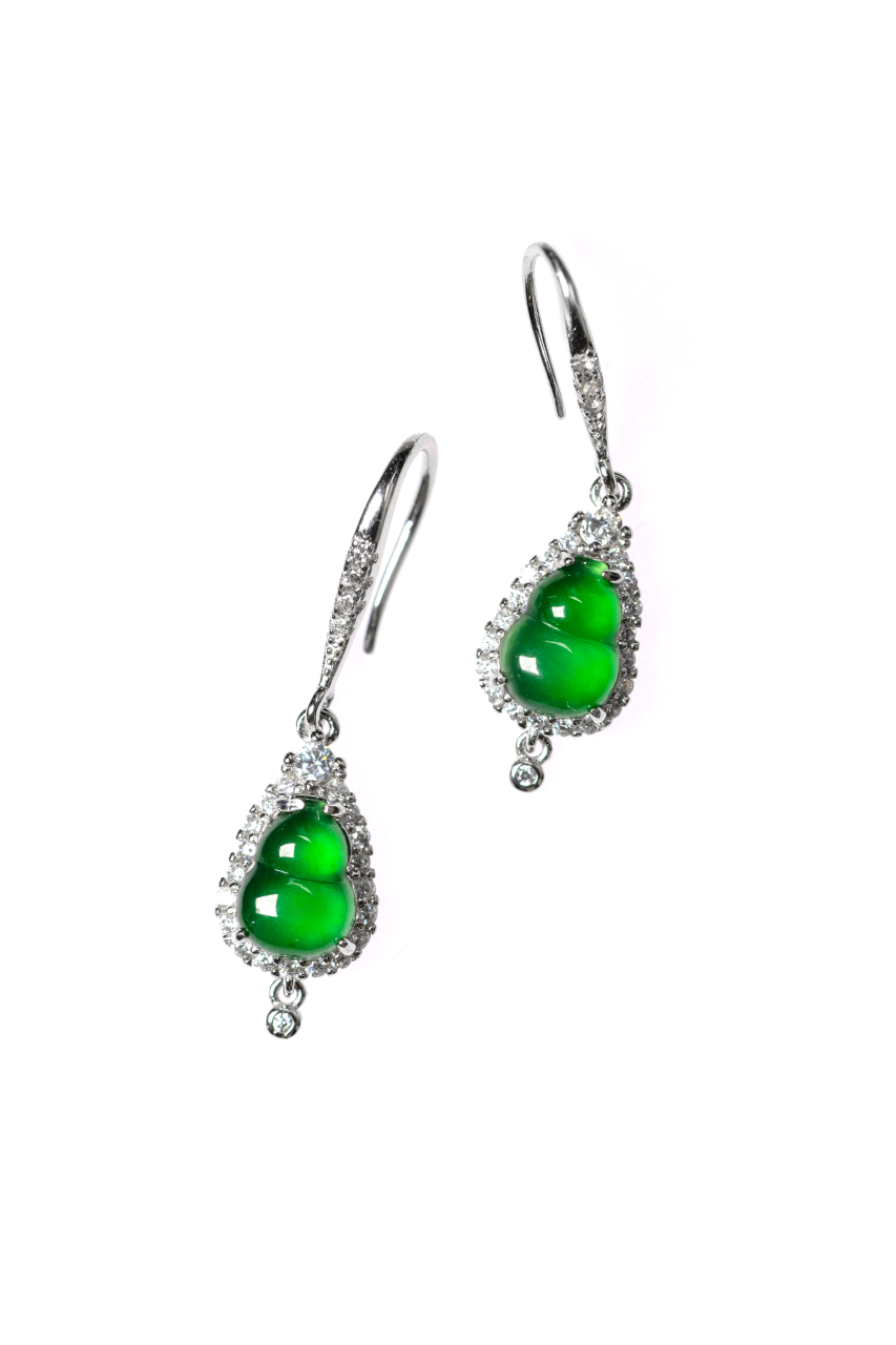 925 silver gourd earrings natural jade