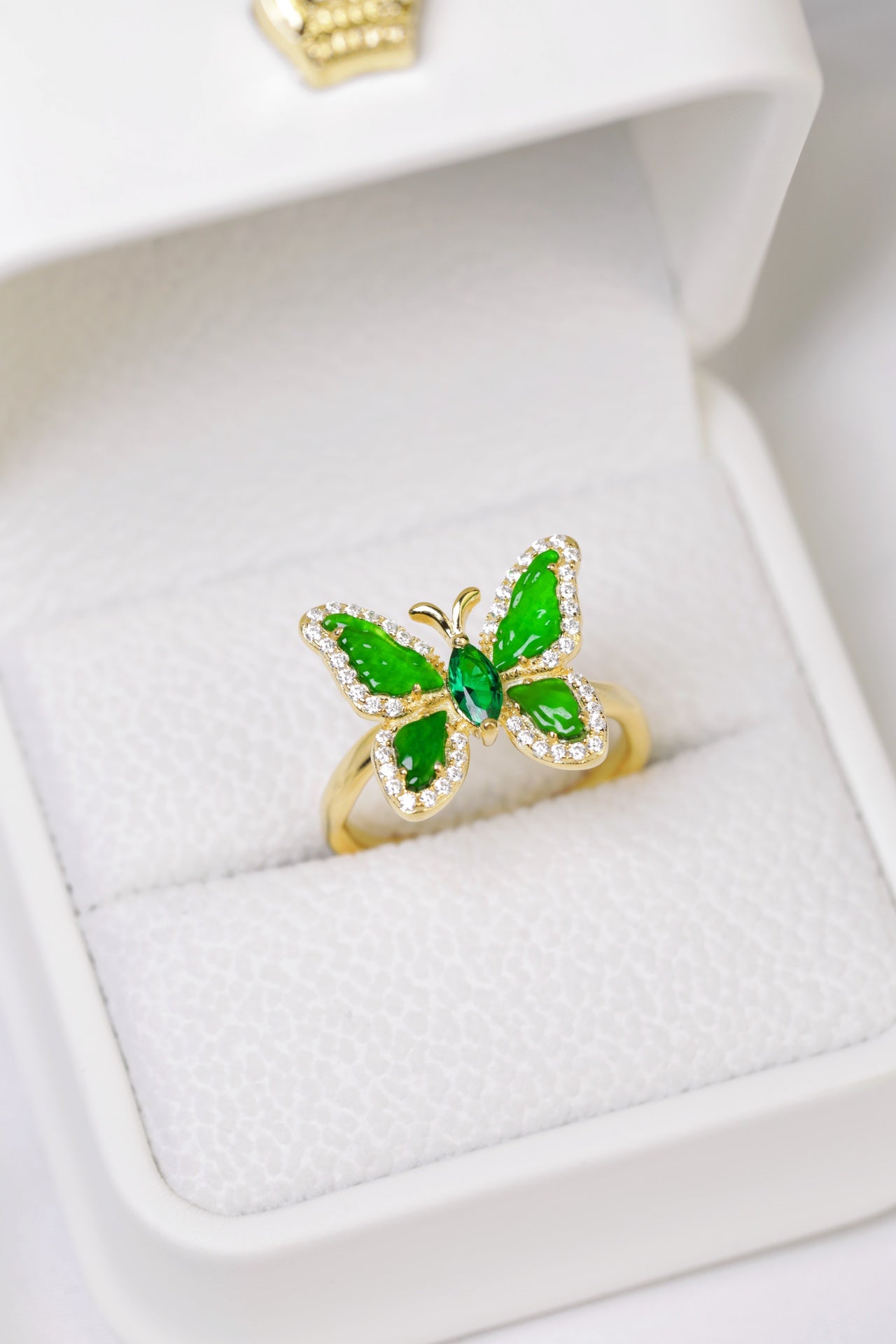 Gold-Plated Diamond-Edge Butterfly Ring and necklace