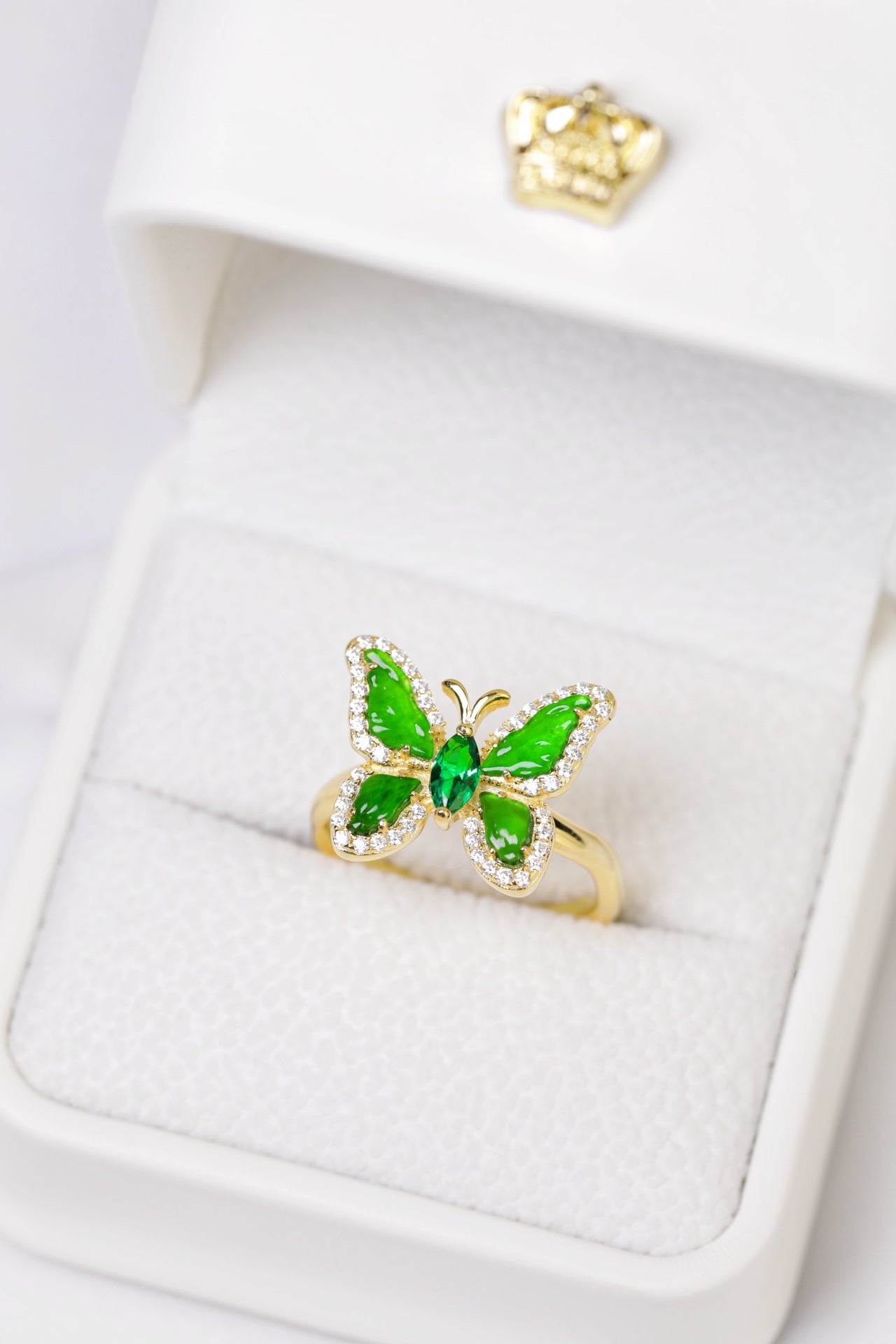 Gold-Plated Diamond-Edge Butterfly Ring and necklace