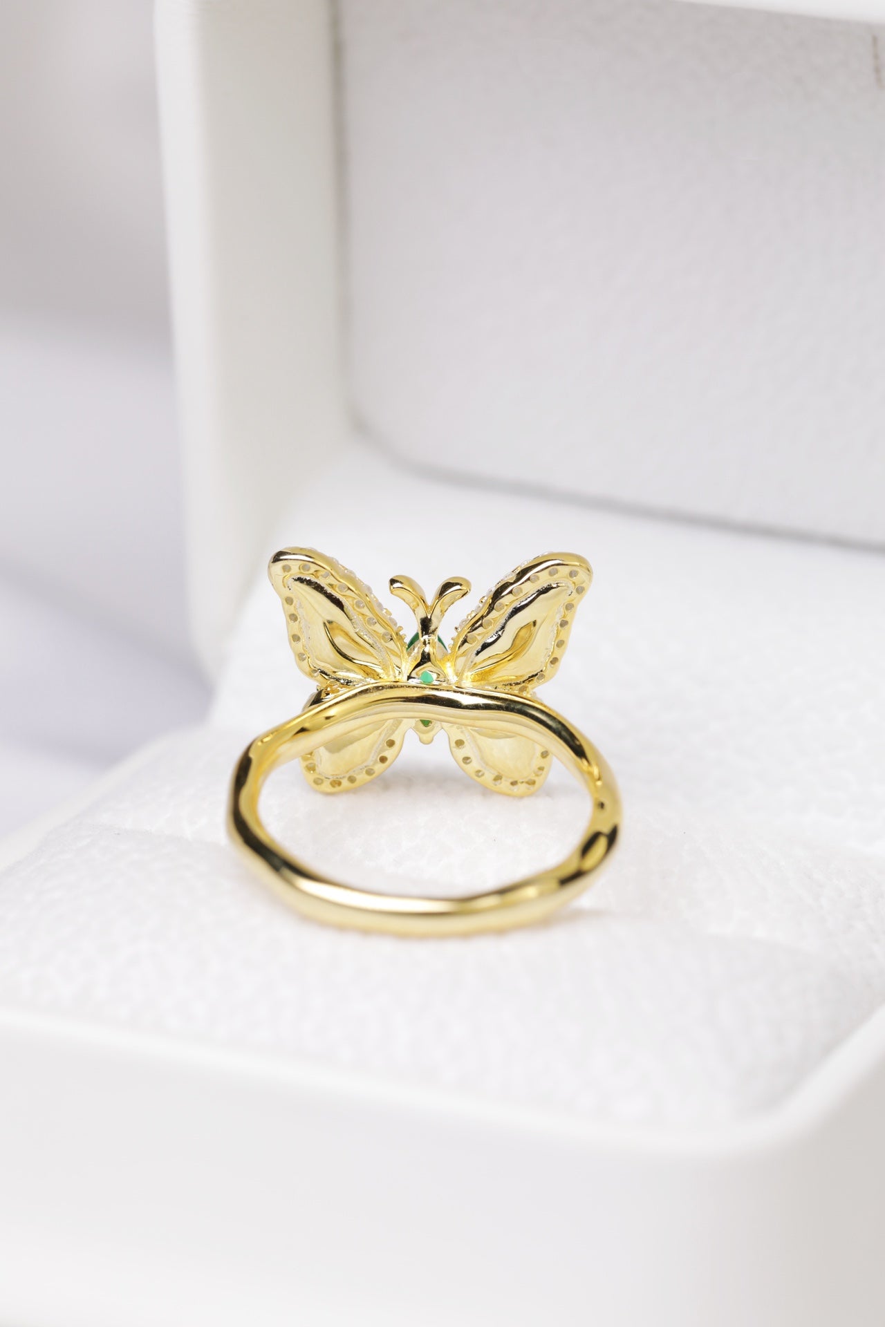 Gold-Plated Diamond-Edge Butterfly Ring and necklace