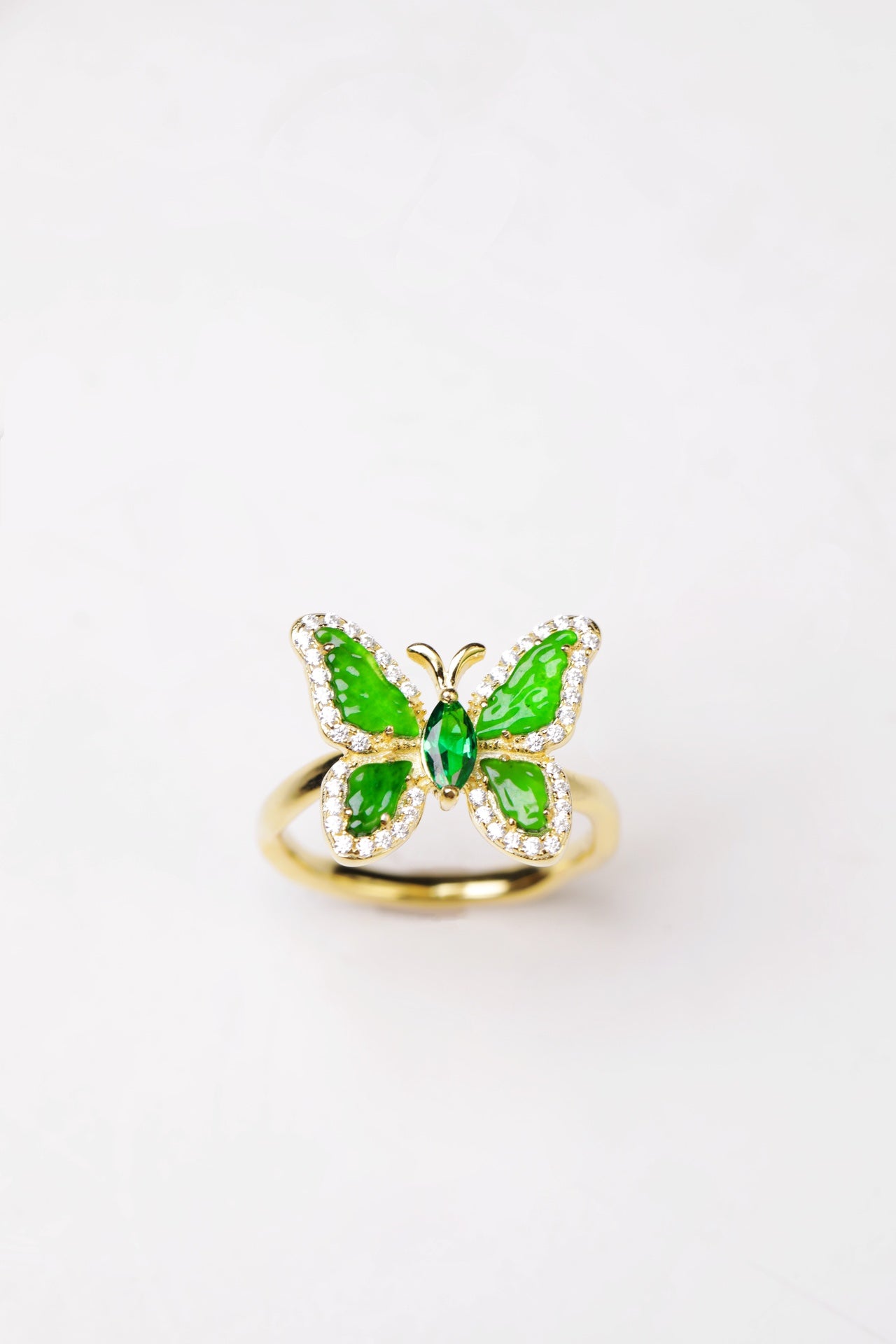 Gold-Plated Diamond-Edge Butterfly Ring and necklace