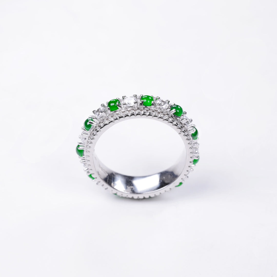 Rotatable Silver Jade Ring, Inner Diameter 17mm