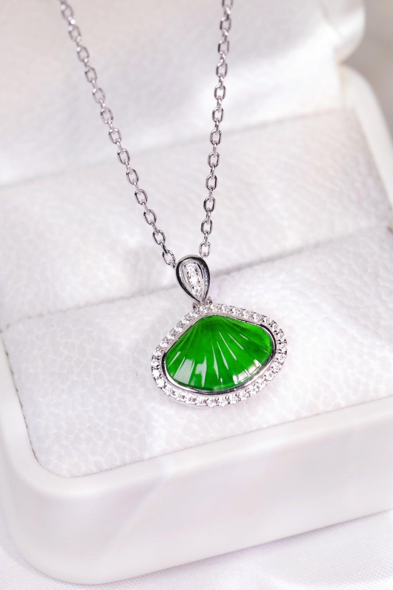 Diamond-Edge Shell Pendant Necklace