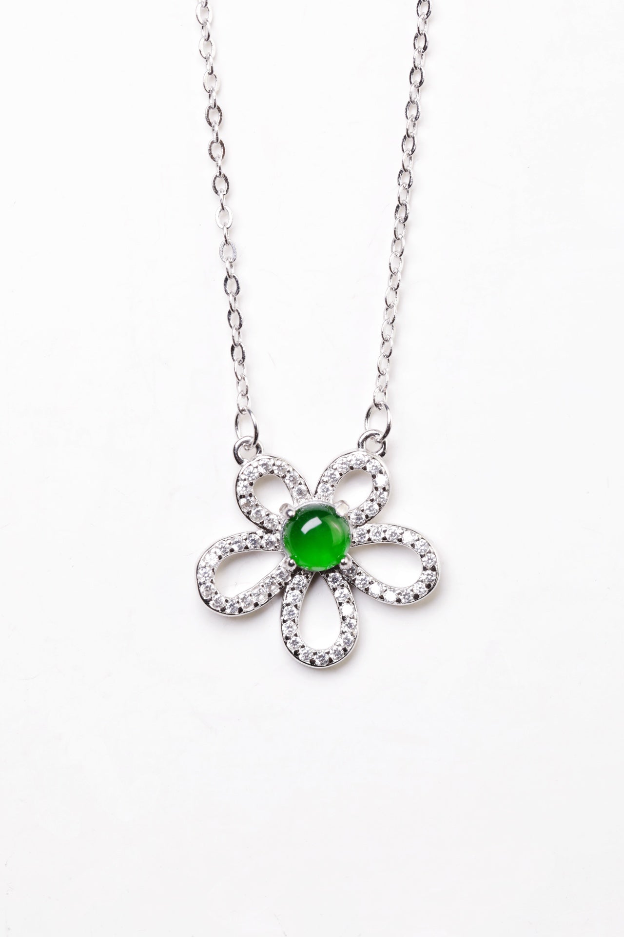 925 silver flower necklace natural jade