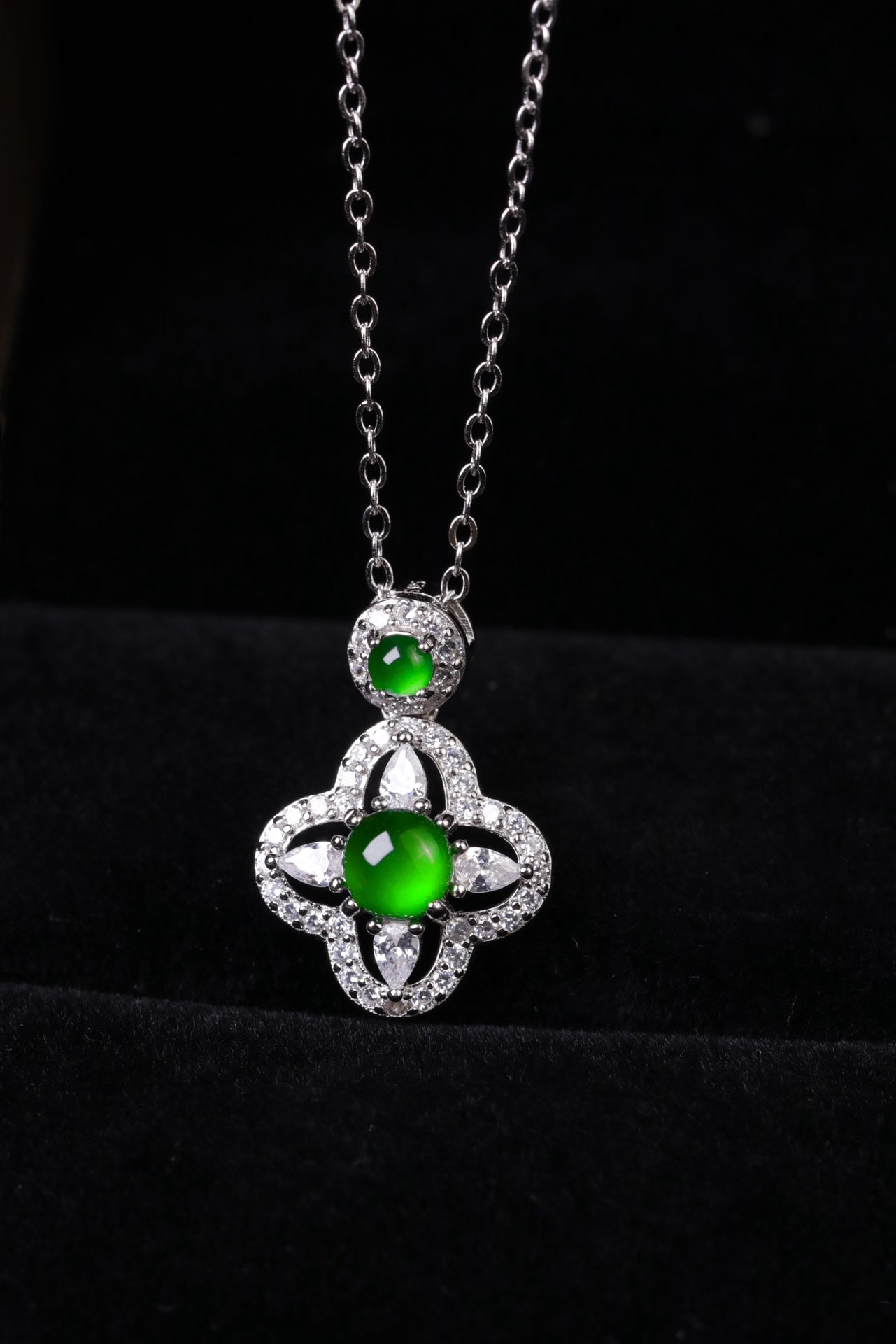 Diamond-Set Cross Flower Pendant Necklace