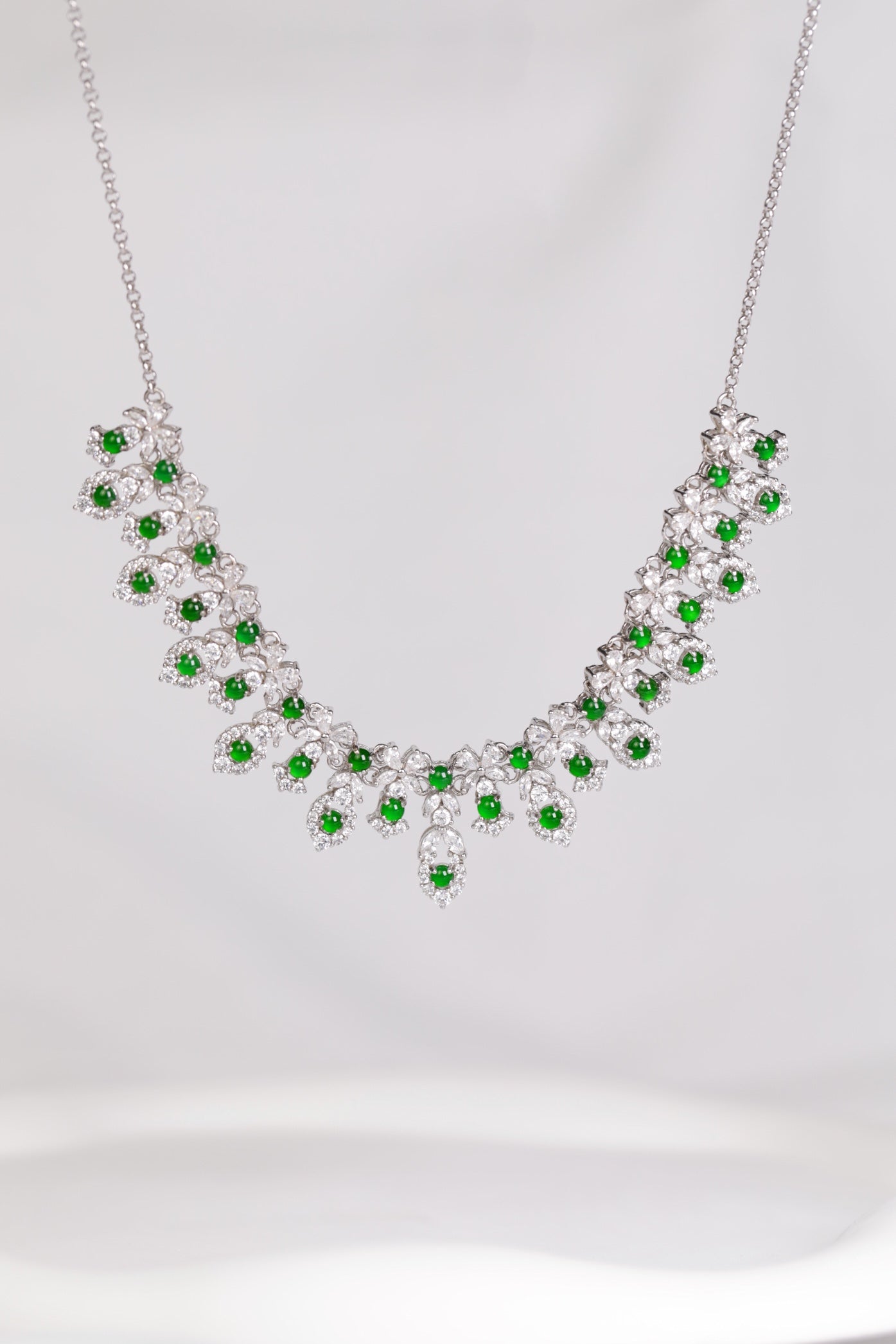 Round Cut Green Jade Necklace Set