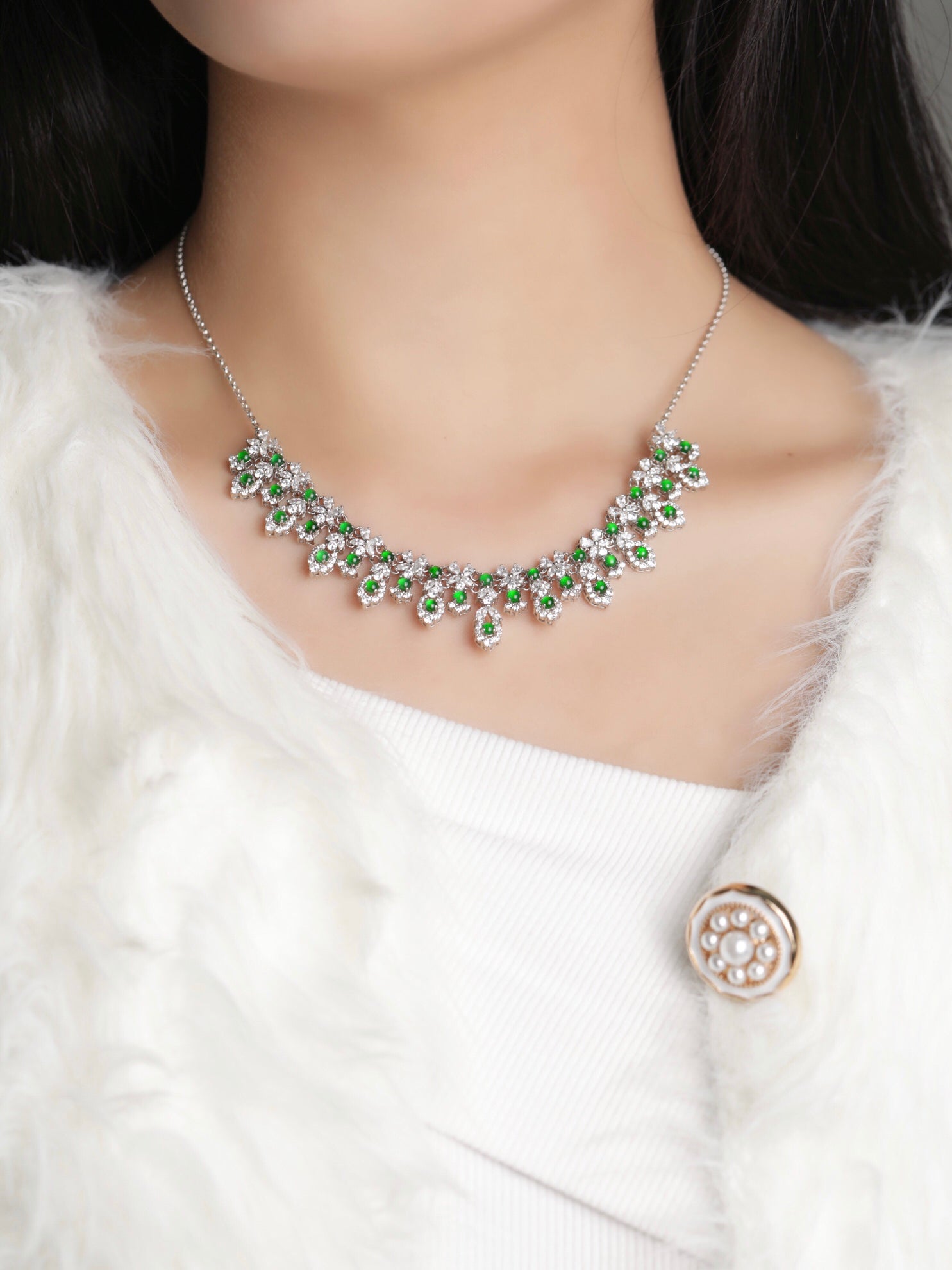 Round Cut Green Jade Necklace Set