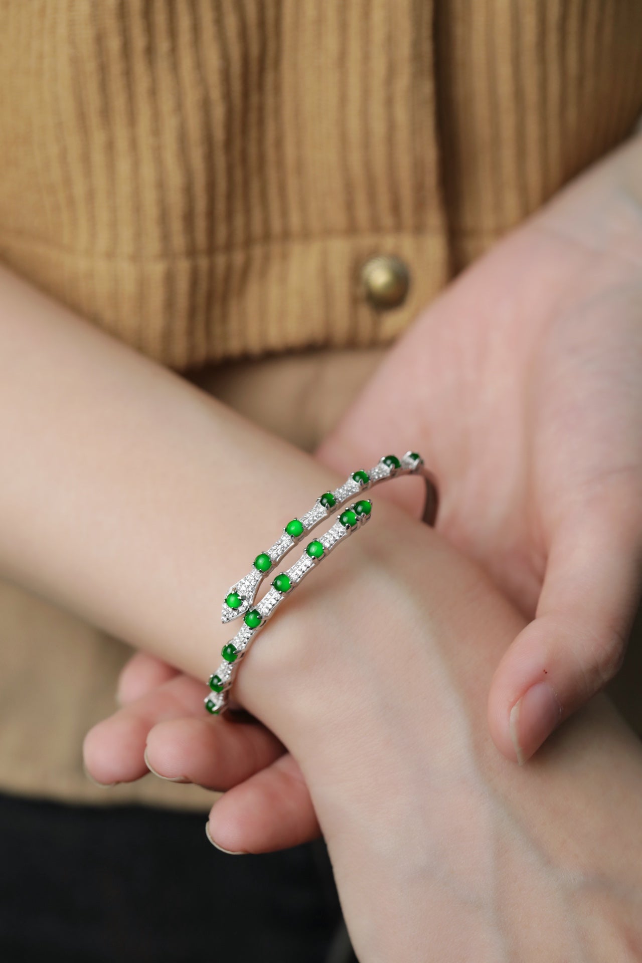 Diamond-Set Jade Minimalist Bangle