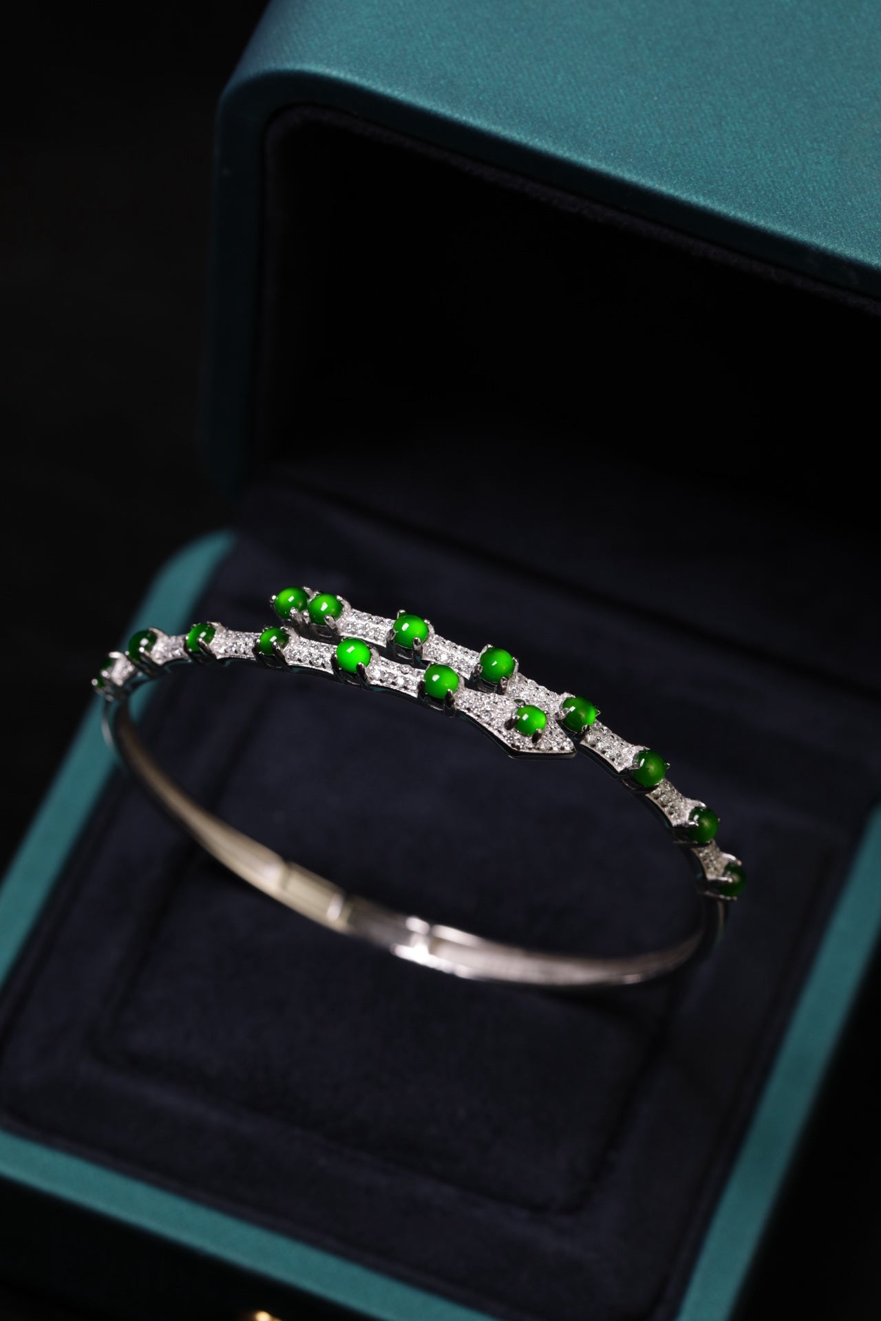 Diamond-Set Jade Minimalist Bangle