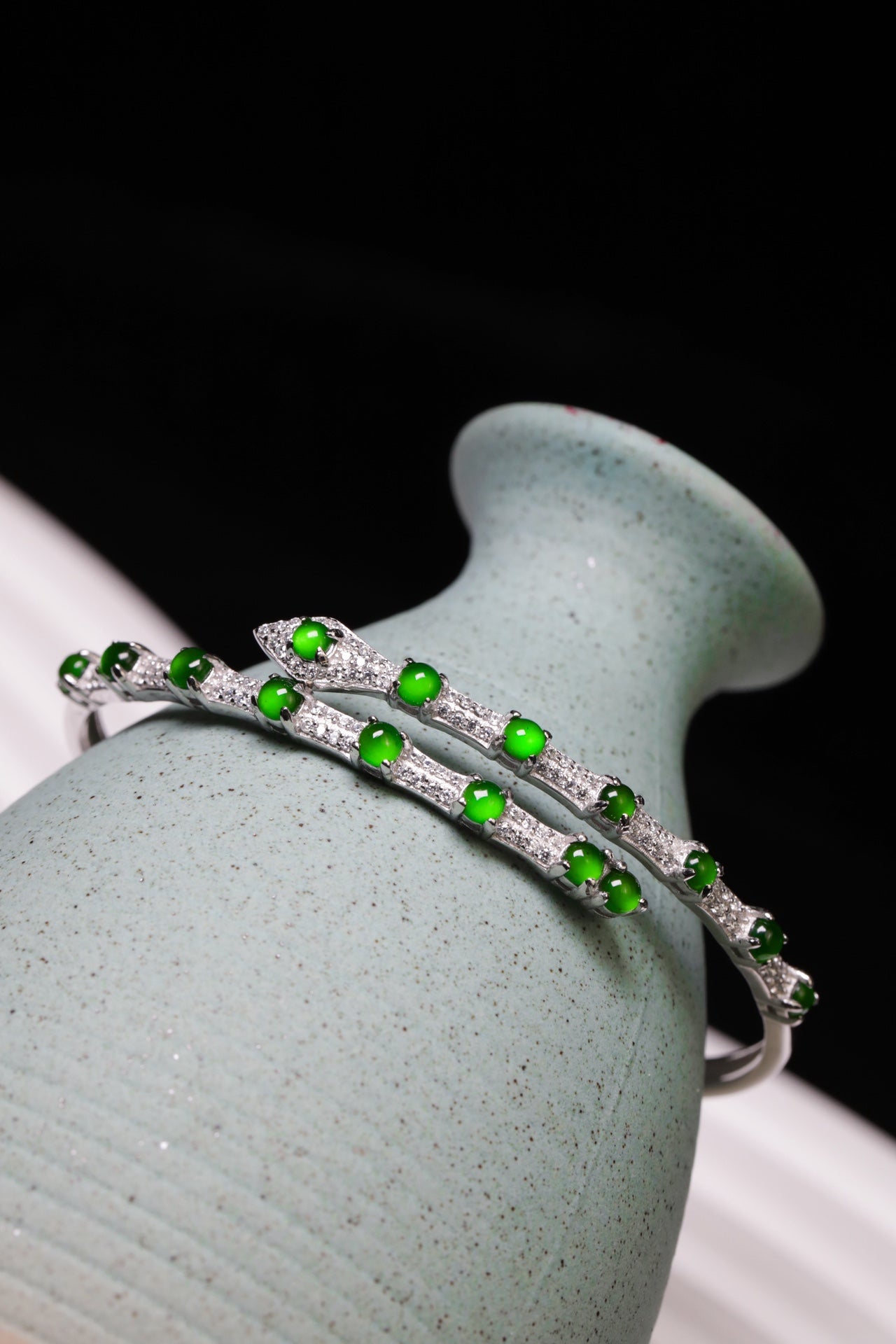 Diamond-Set Jade Minimalist Bangle