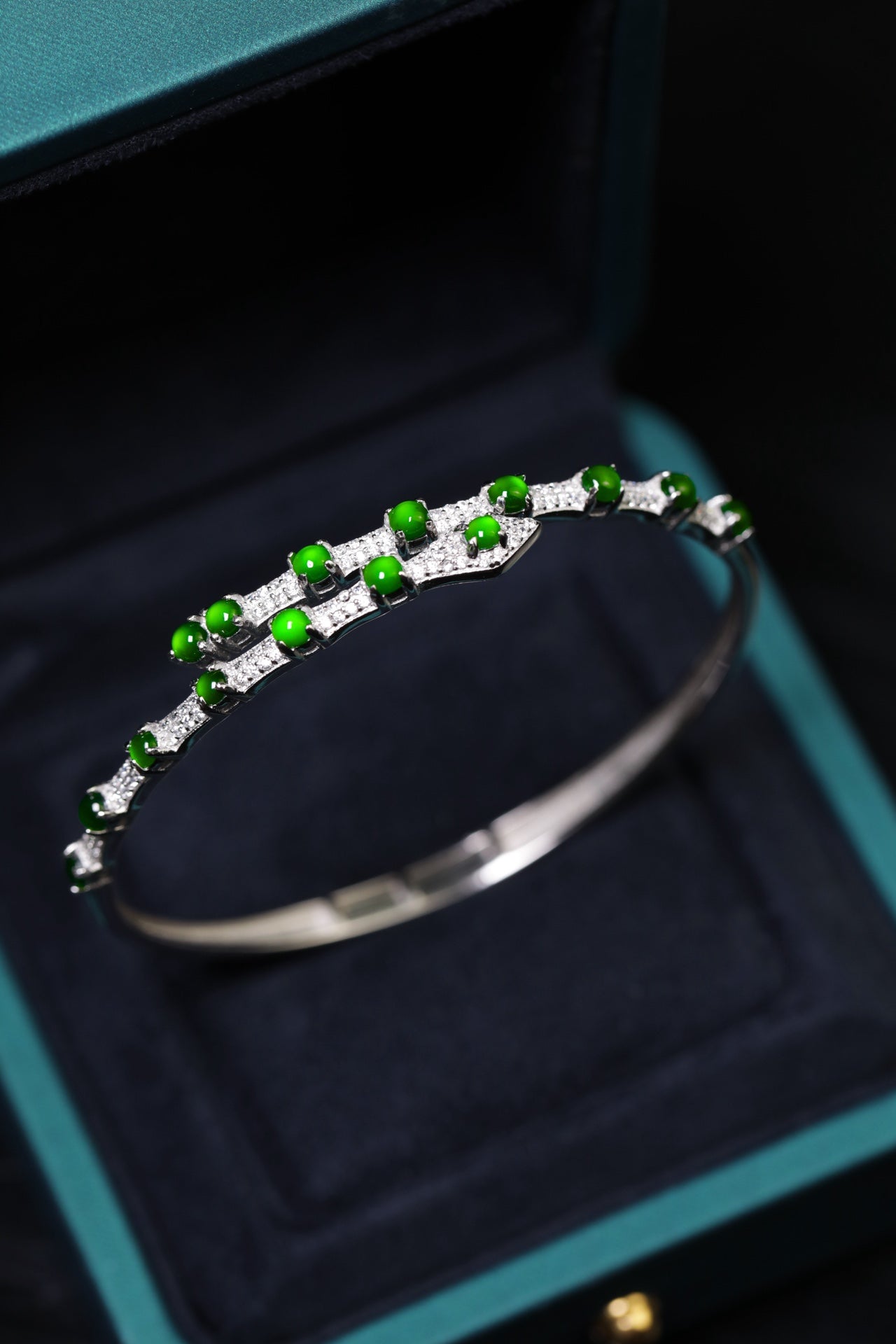 Diamond-Set Jade Minimalist Bangle